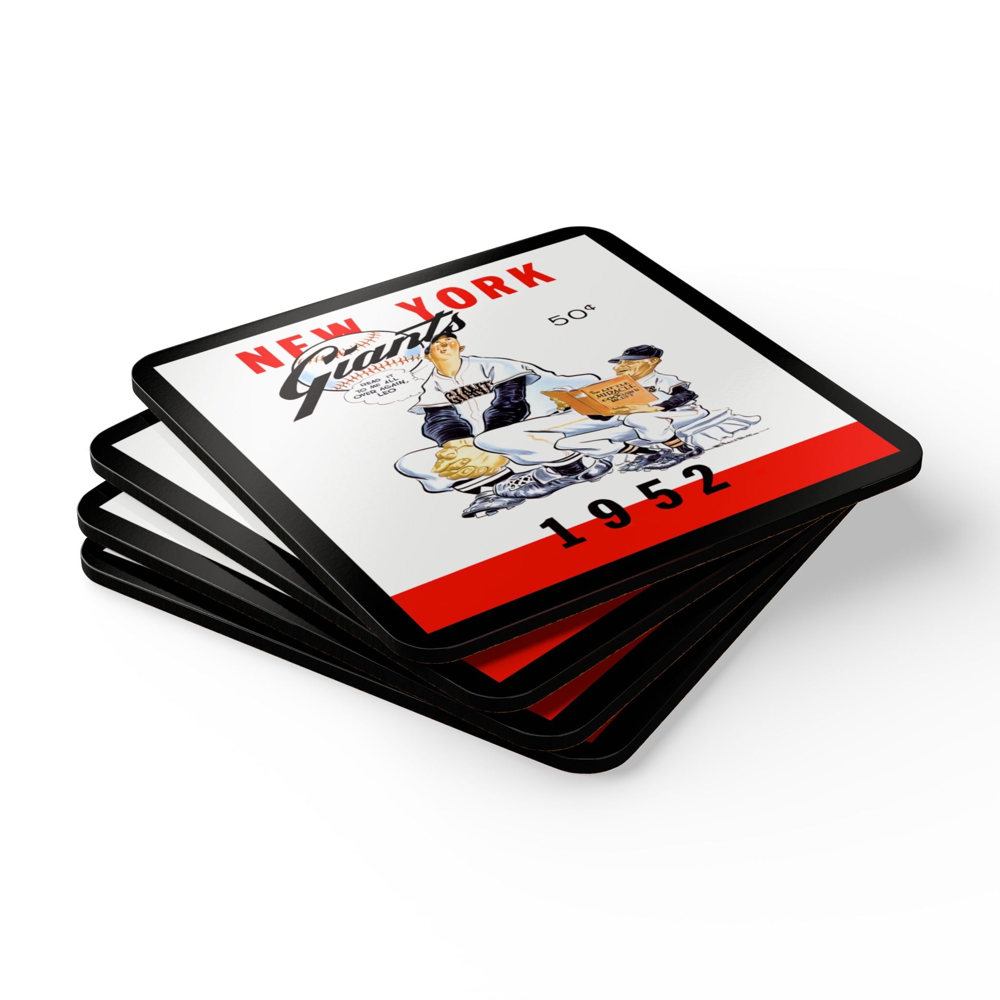 1952 Vintage New York Giants Baseball Yearbook Cover - Corkwood Coaster Set