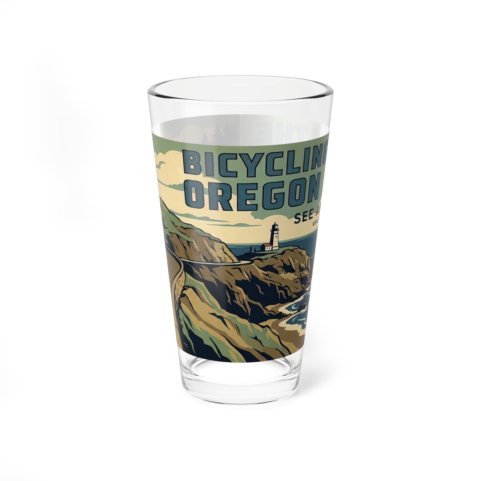 Oregon Coast WPA Style Bicycling Glass 16oz Mixing Glass