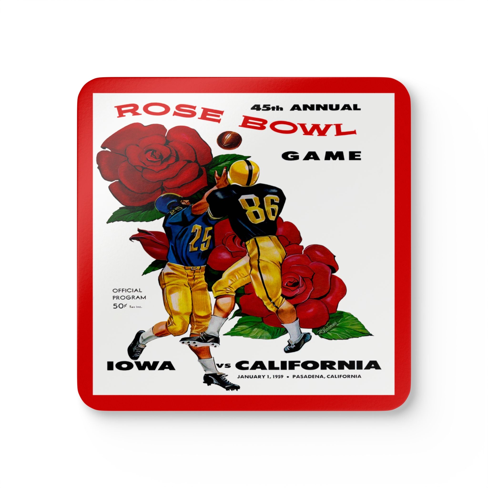 1959 Vintage Iowa Hawkeyes - California Bears Rose Bowl Program Cover - Corkwood Coaster Set