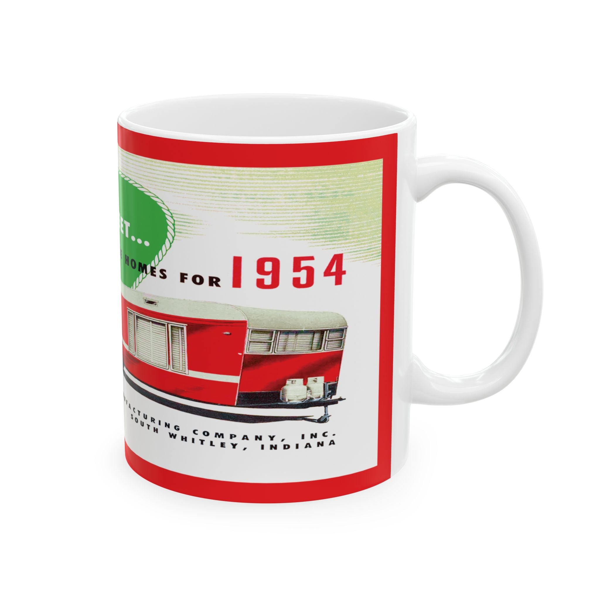 Vintage Camper Ceramic Mug, 1954 Whitley Trailer Retro Travel Coffee Cup, Camping Tea Mug, Campervan  Drinkware, Happy Camper Drink Cup,