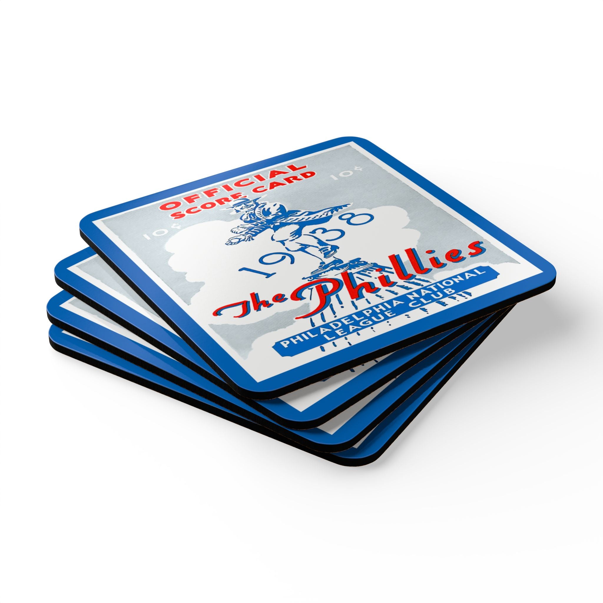 1938 Vintage Philadelphia Phillies Baseball Score Card Cover  - Corkwood Coaster Set