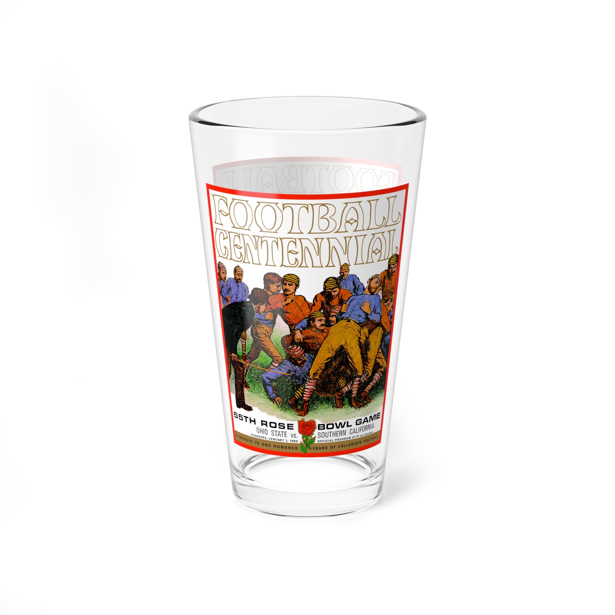 1969 Football Rose Bowl Mixing Glass — 16oz Game Day Cocktail Glass