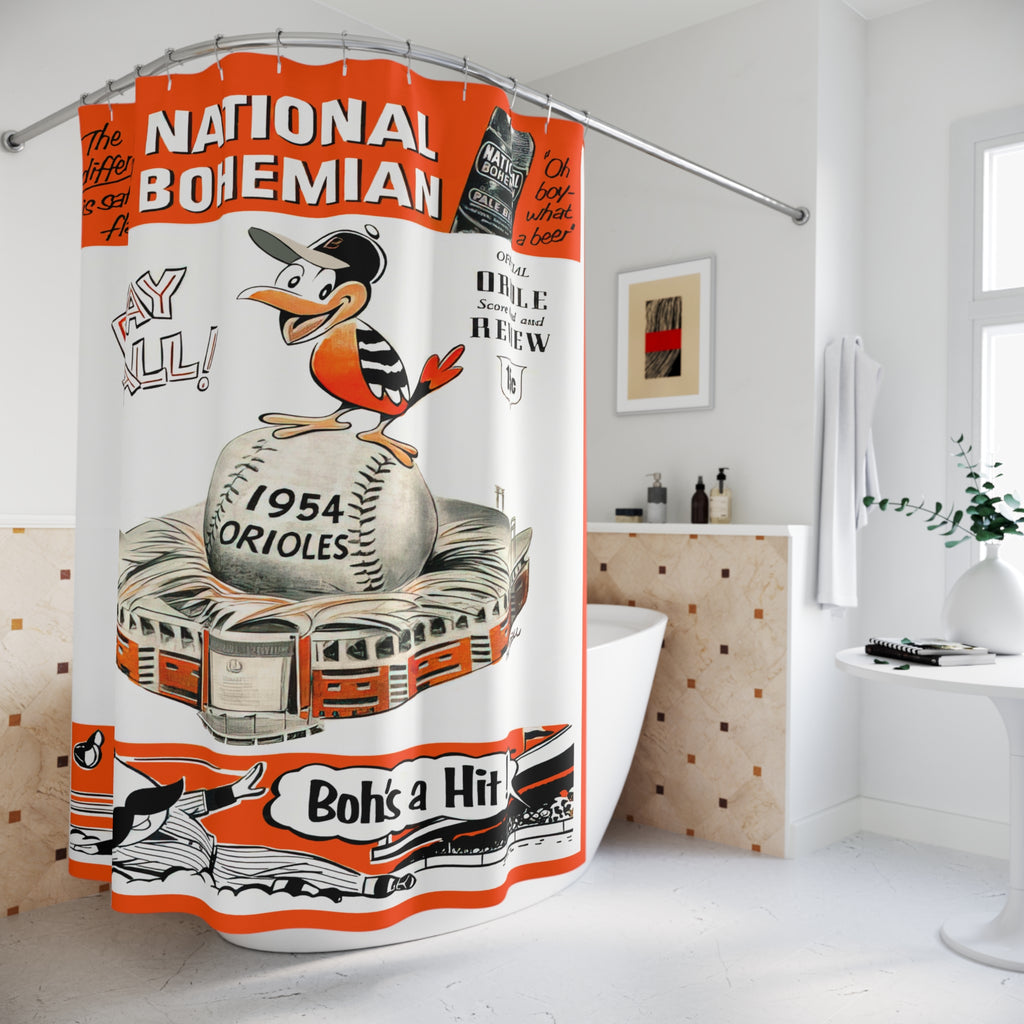 1954 Baltimore Baseball Shower Curtain — Retro Vintage Sports Bathroom Decor