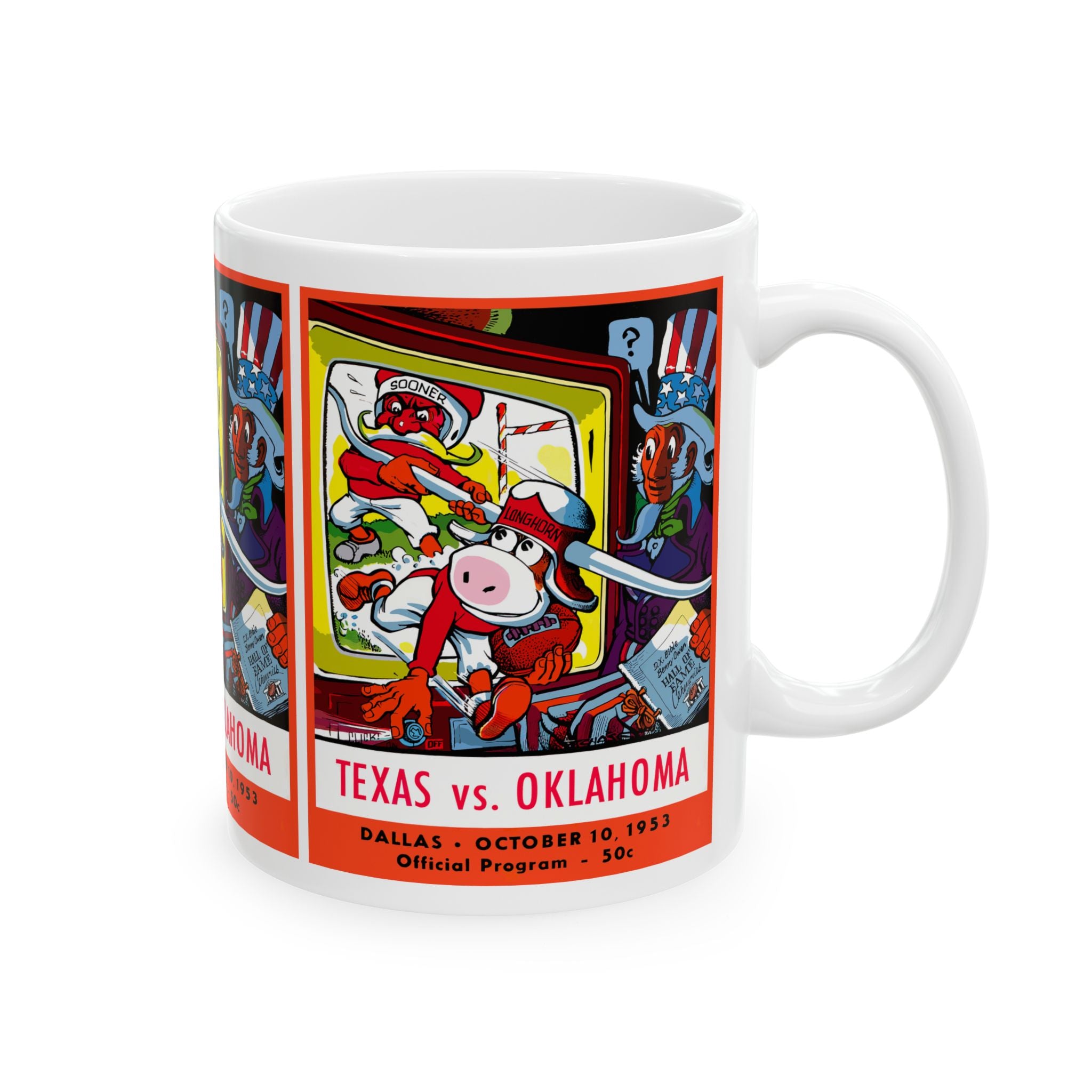 Ceramic Mug, 1953 Football Oklahoma Texas, Vintage Design Coffee Cup, Sports Fan Gift, Football Lover Mug, Team Rivalry Cup, College Game