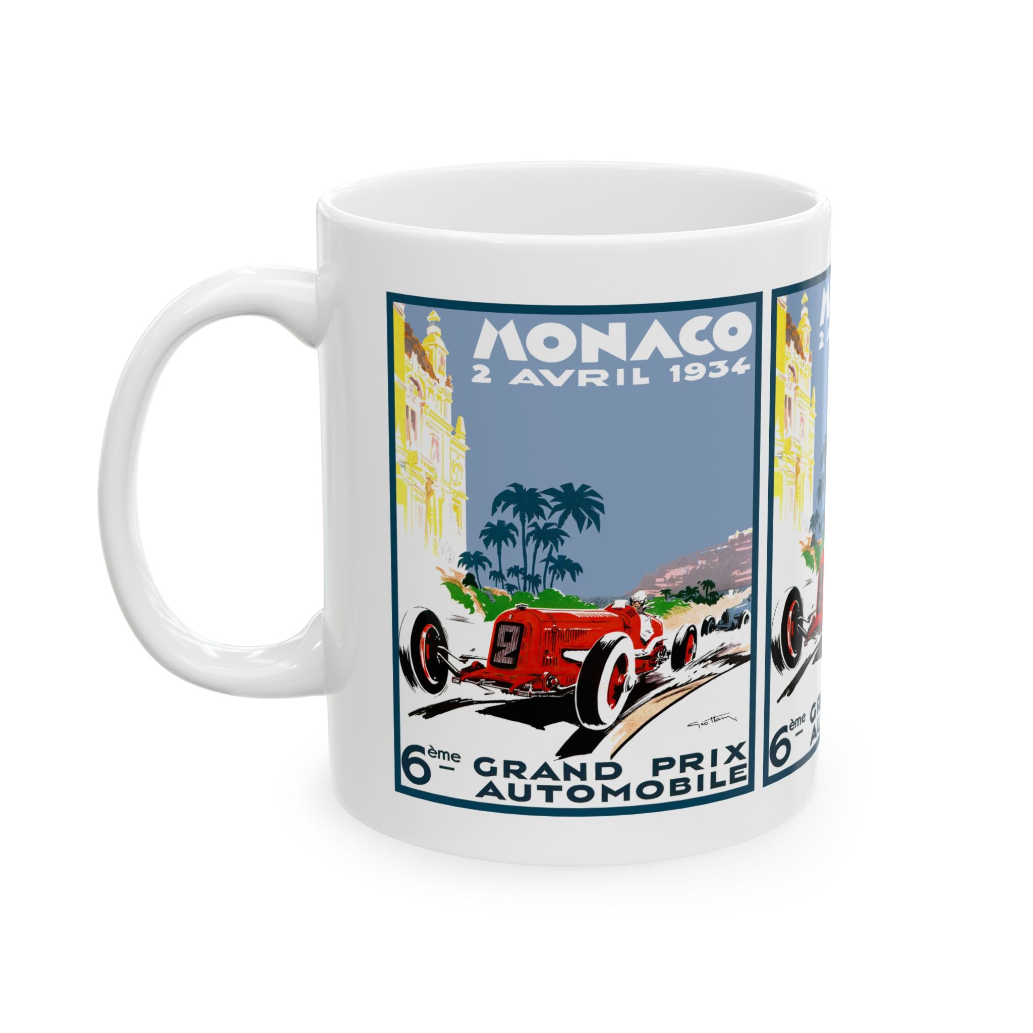 Vintage Racing Monaco Ceramic Mug, 1934 Retro Coffee Cup, Motorsport Racing Gift, Formula 1 Ceramics, Race Car Lover Tea Mug, Grand Prix Fan