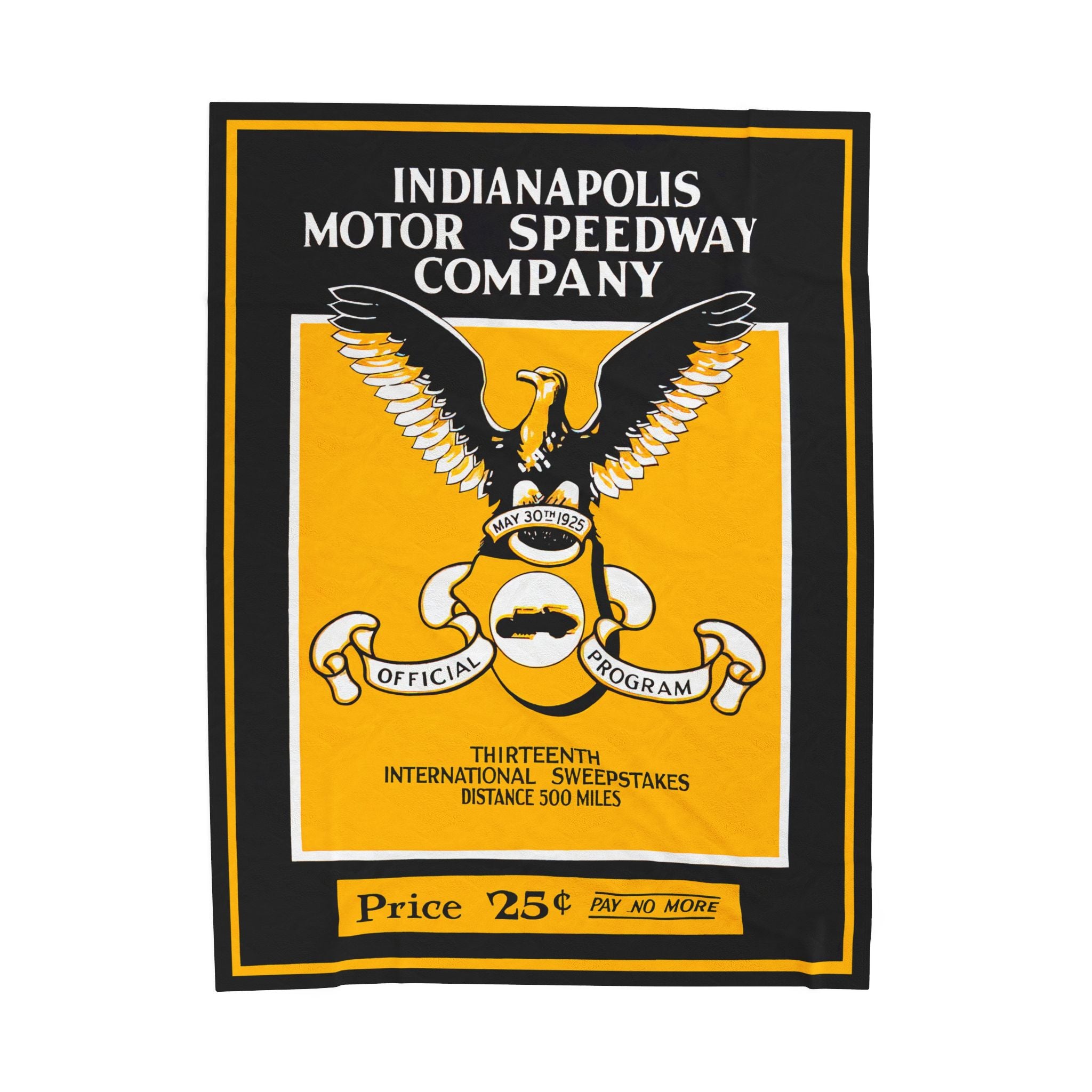 Velveteen Plush Blanket - 1925 Vintage Indianapolis 500 Racing Program Cover, Throw Blanket, Cozy Home Decor, Racing Fan Gift, Vintage Car