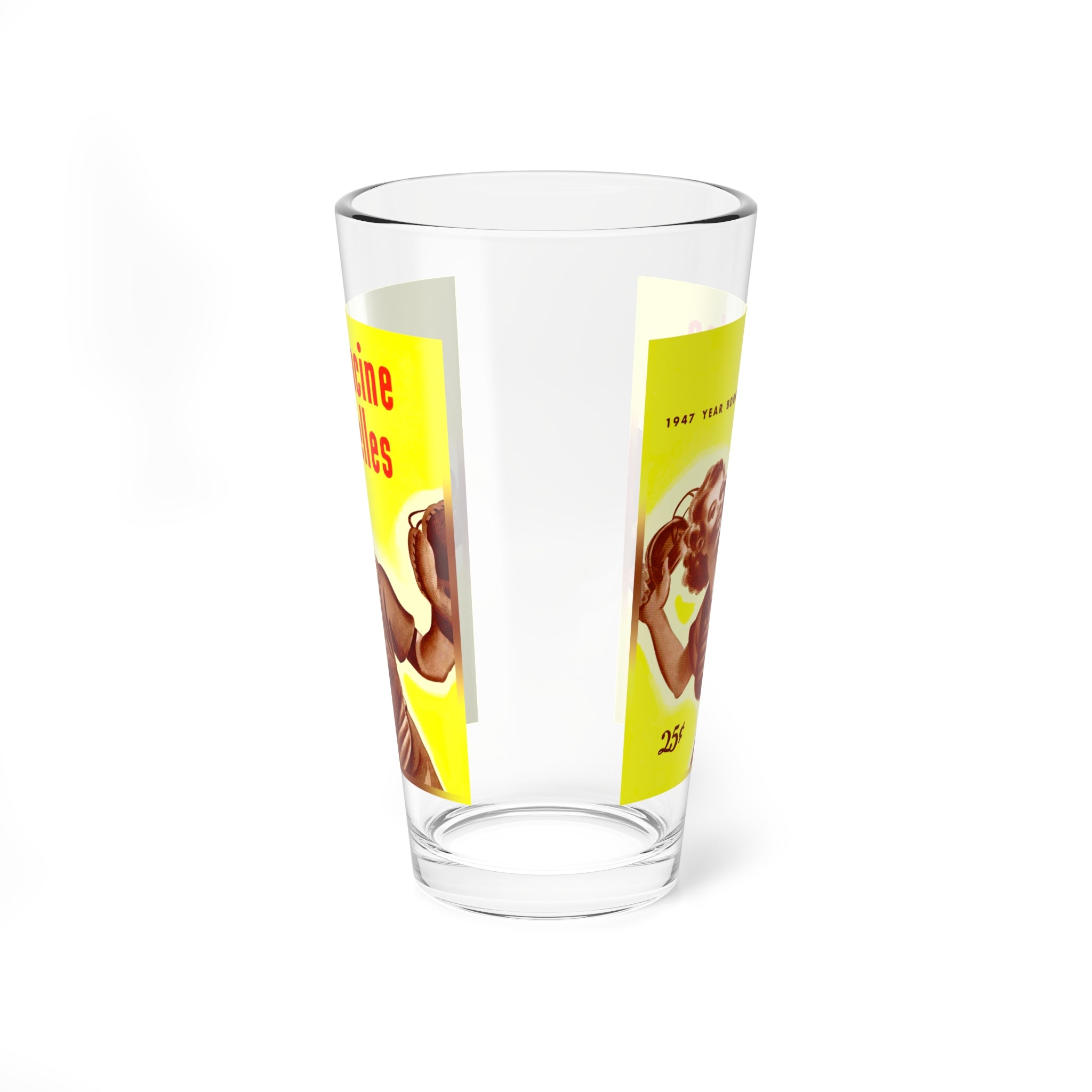 Mixing Glass, 1947 Baseball Racine Belles - All-American Girls, Vintage Baseball Glass, 16oz Retro Collectible Cup, Sports Memorabilia,