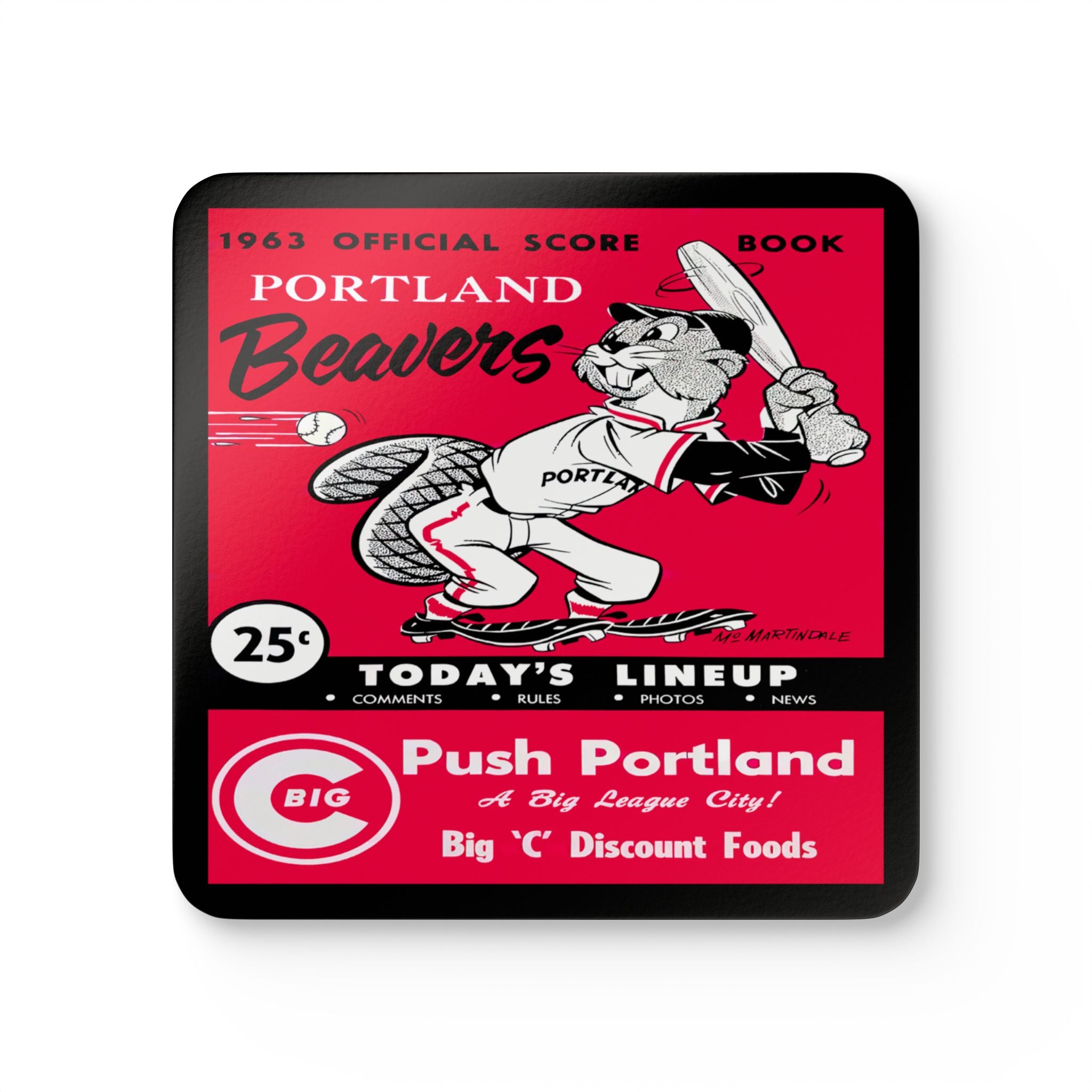 1963 Portland Beavers Baseball Scorebook Cover- Corkwood Coaster Set