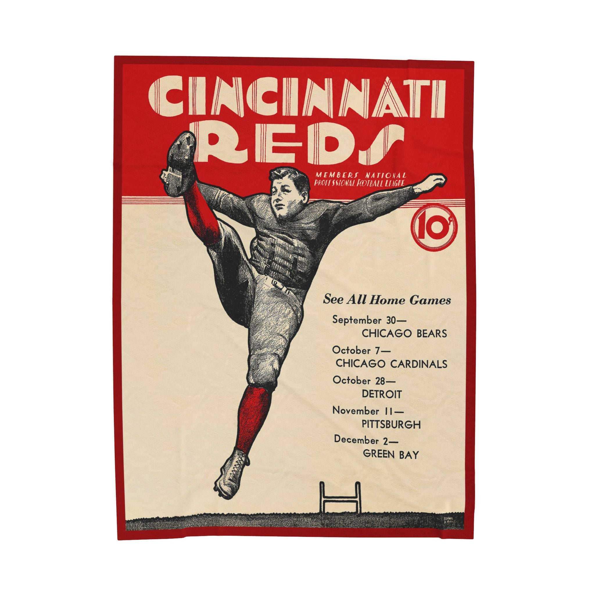 Throw Blanket, 1934 Vintage Cincinnati Reds Football Schedule - Cozy Couch Blanket, Football Fan Gift, Sports Memorabilia, Home Decor, Man