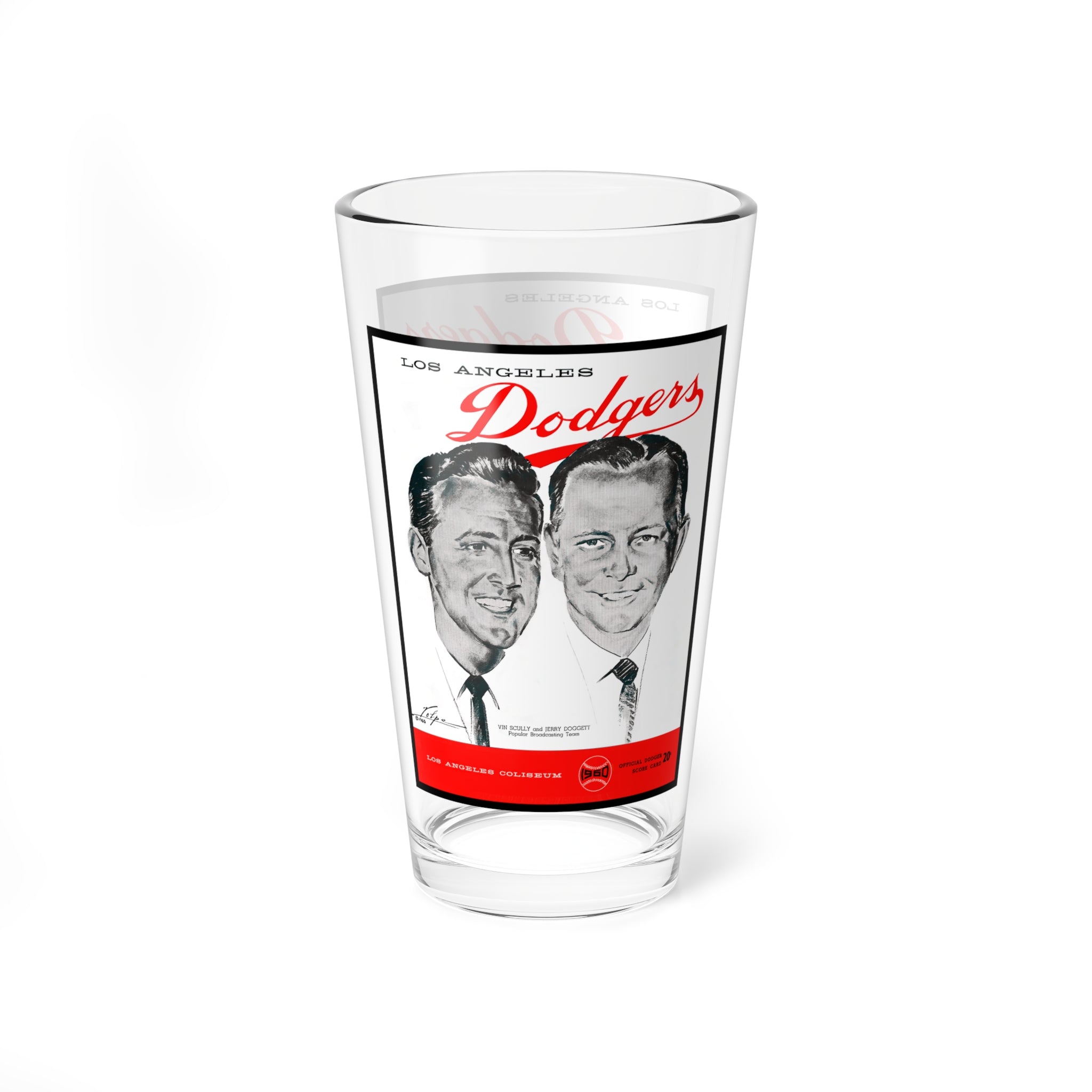 Mixing Glass, 16oz - 1960 Baseball Dodgers - Vin and Jerry, Custom Sports Fan Gift, Baseball Themed Glassware, Cocktail Mixing Glass, Unique