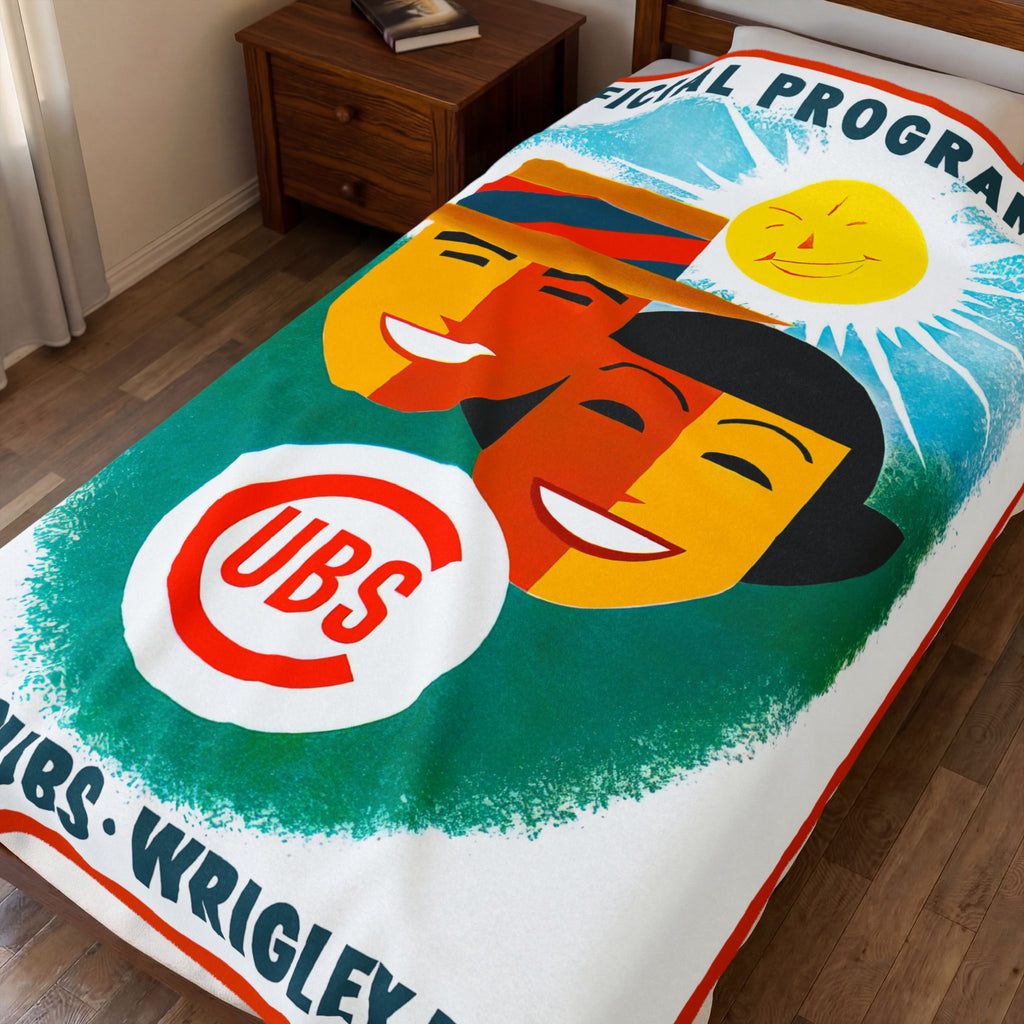 Chicago Cubs 1956 Vintage Program Cover Velveteen Plush Blanket