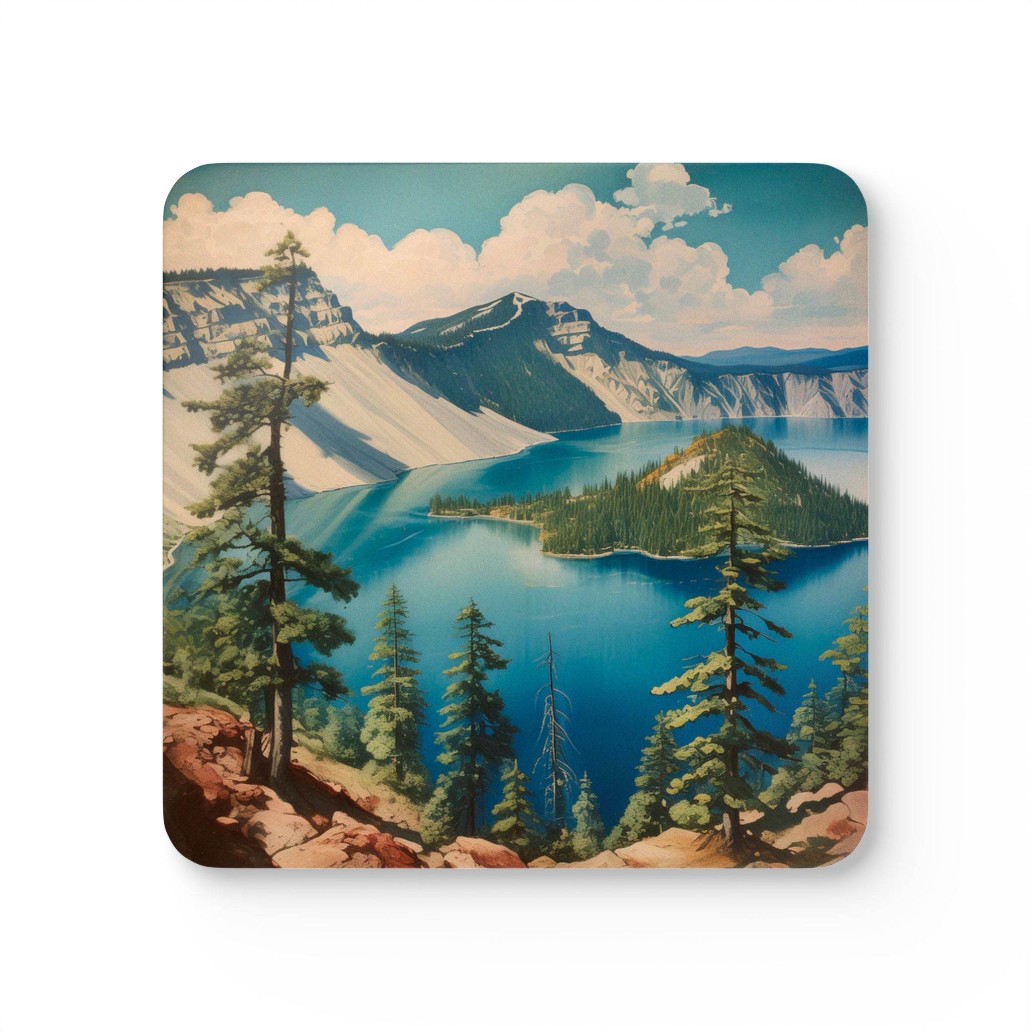 Vintage Crater Lake - Corkwood Coaster Set