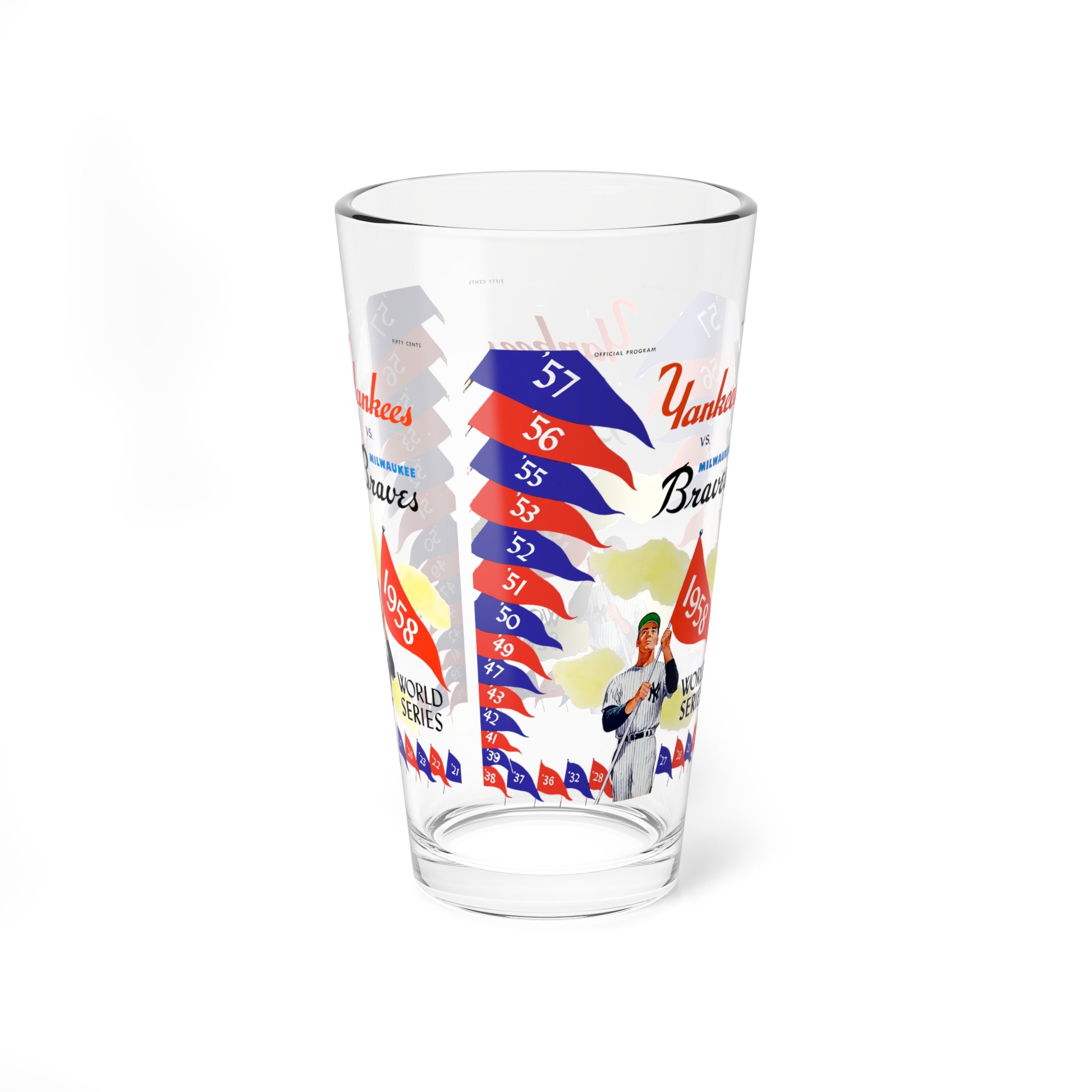 1958 Vintage Milwaukee Braves - New York Yankees World Series Program Cover -  Pint Glass, 16oz