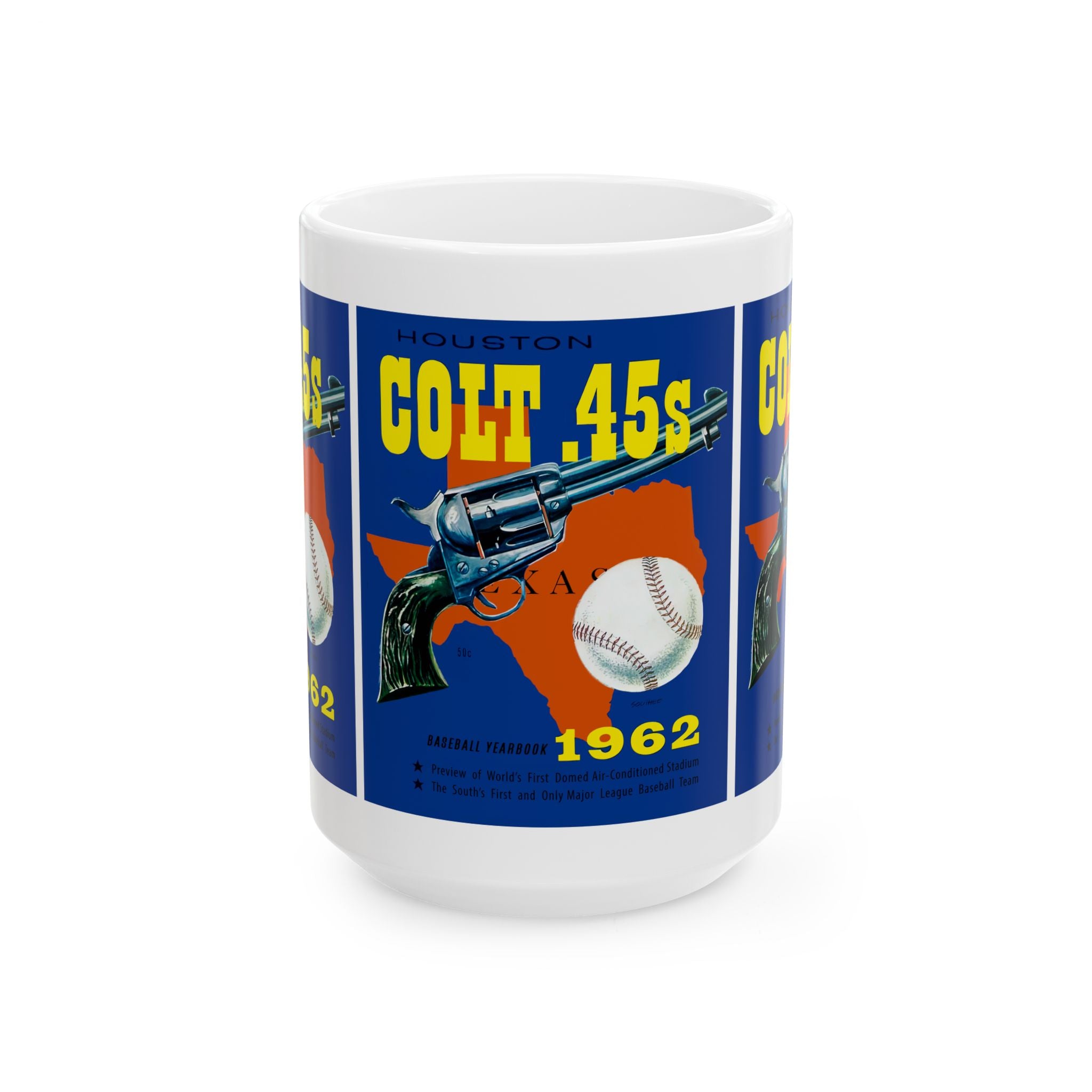 Ceramic Mug, 11oz - 1962 Vintage Houston Colt 45s Baseball Yearbook Cover, Drinkware Gift for Baseball Fans, Retro Sports