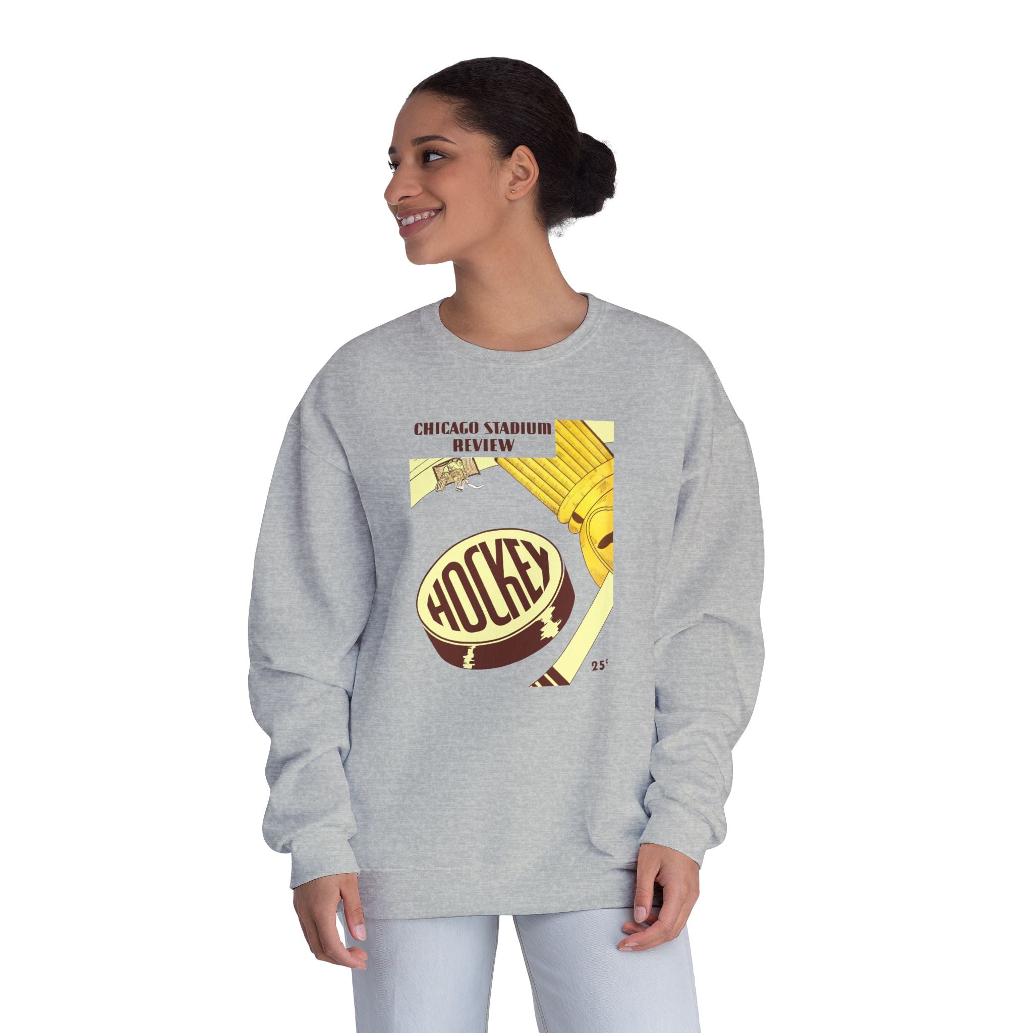 1947-1948 Vintage Chicago Black Hawks Hockey Program Cover  -  NuBlend® Crewneck Sweatshirt