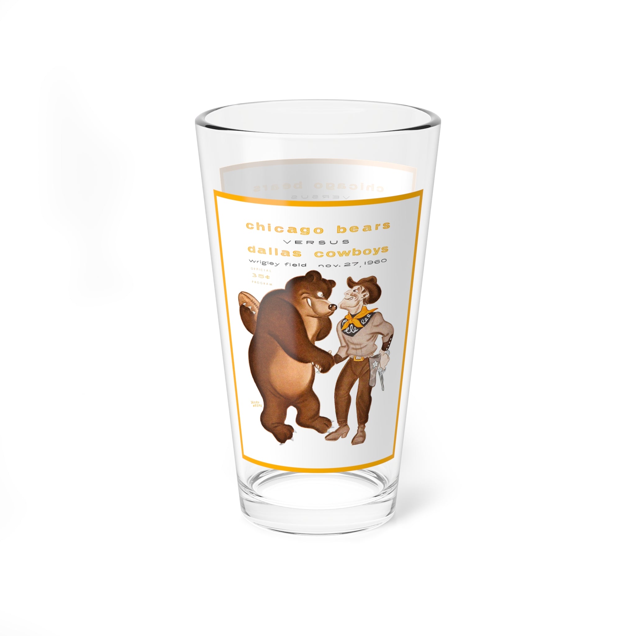 Mixing Glass, 16oz - 1960 Football Bears-Cowboys design, Sports Barware Collector Gift, Football Fan Drinkware, Football Memorabilia Glass,
