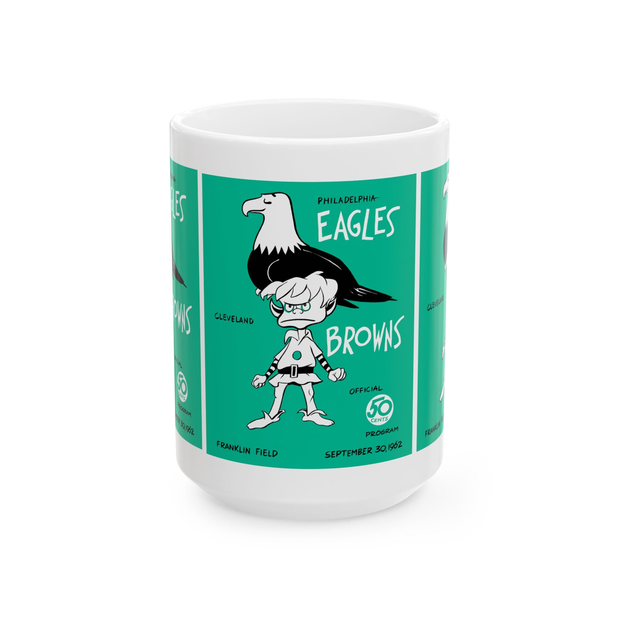 Ceramic Mug, 1962 Eagles Football Browns, Coffee Cup, Sports Fan Gift, Vintage Football Memorabilia, Retro Design