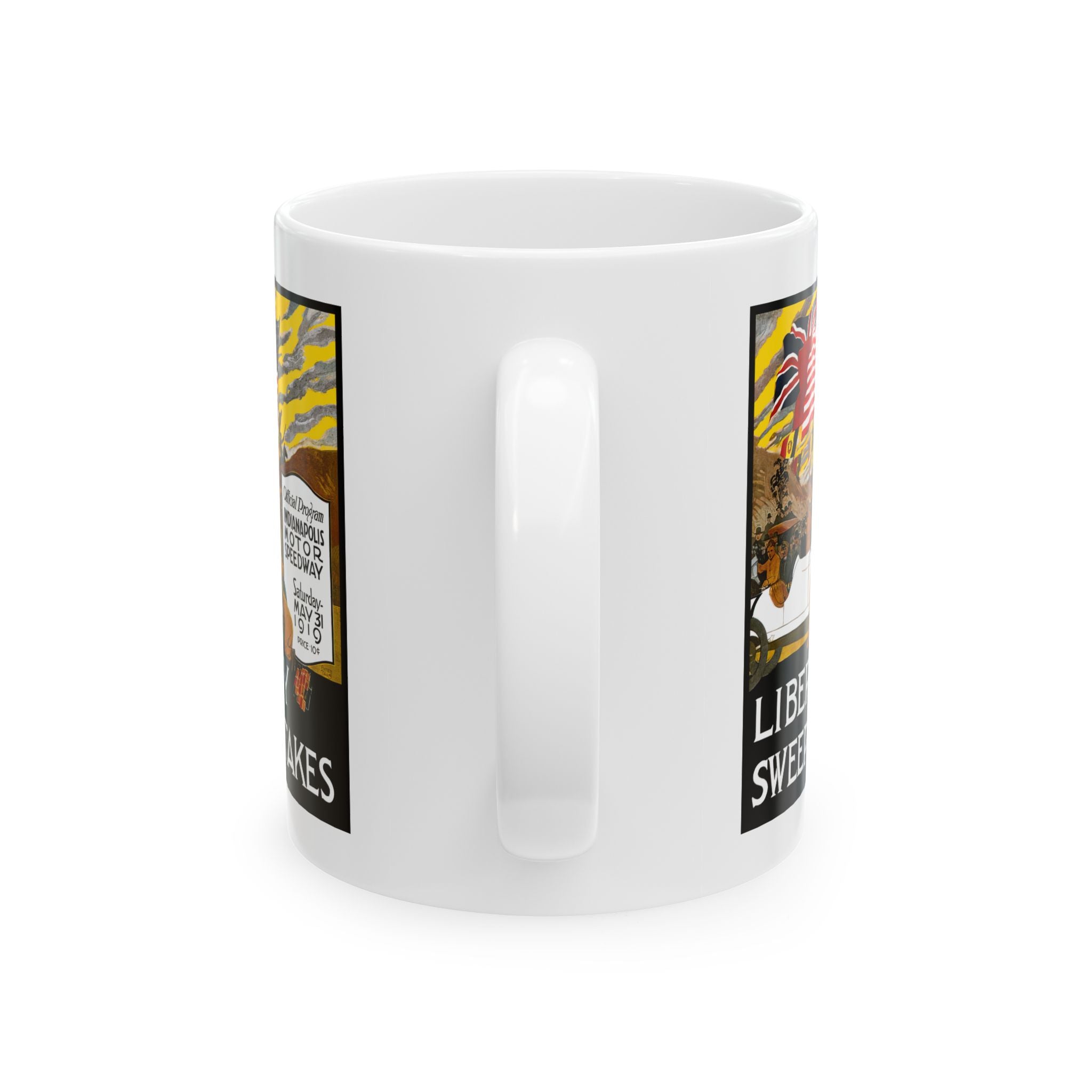 Indy 500 Racing Ceramic Mug, Vintage Race Car Coffee Cup, Auto Racing Gift, Speedway Memorabilia, Checkered Flag Decor, Father's Day Present
