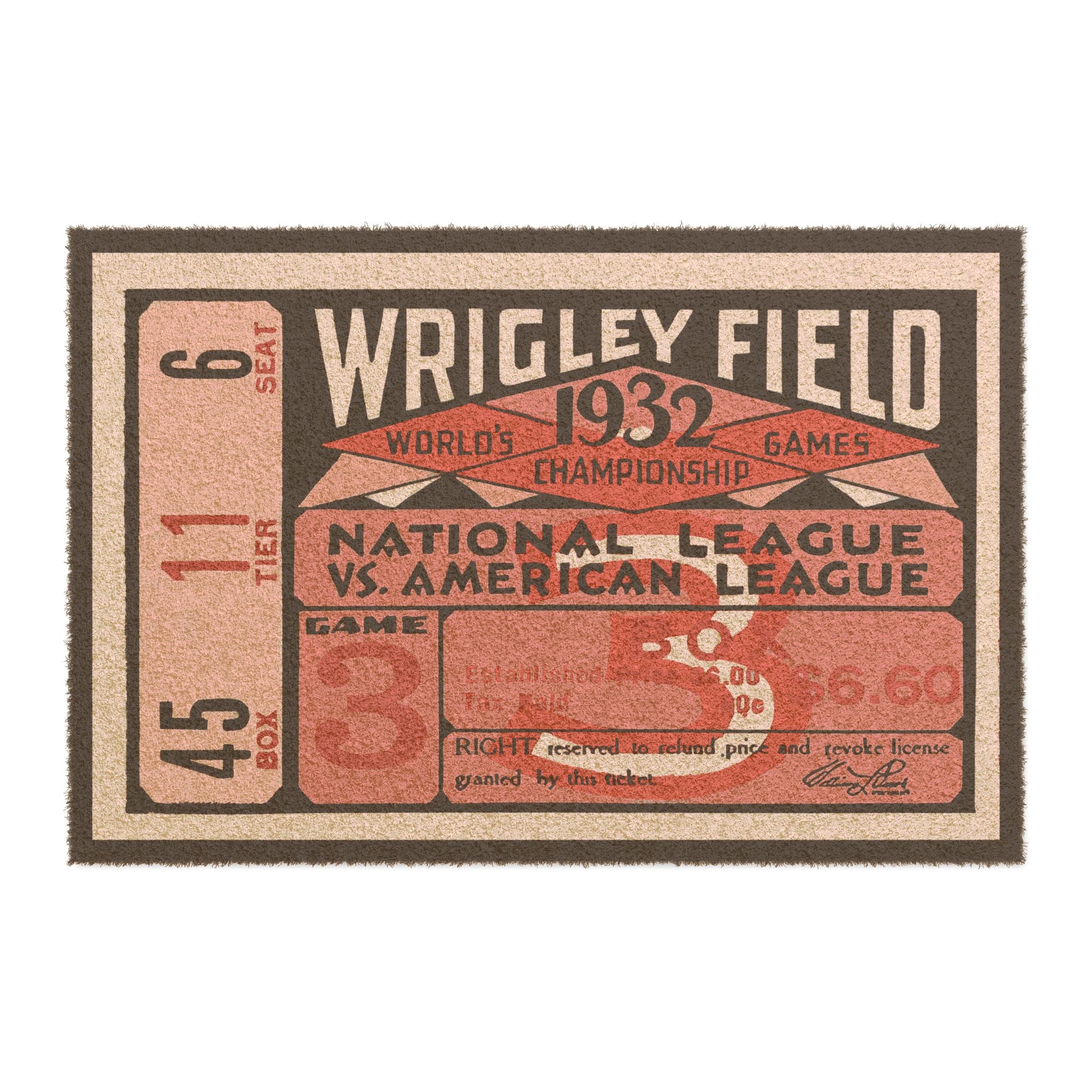 Doormat, 1932 Vintage Chicago Cubs - New York Yankees Baseball World Series Ticket, Baseball Fan Gift, Vintage Sports Decor, Home Entry Mat,