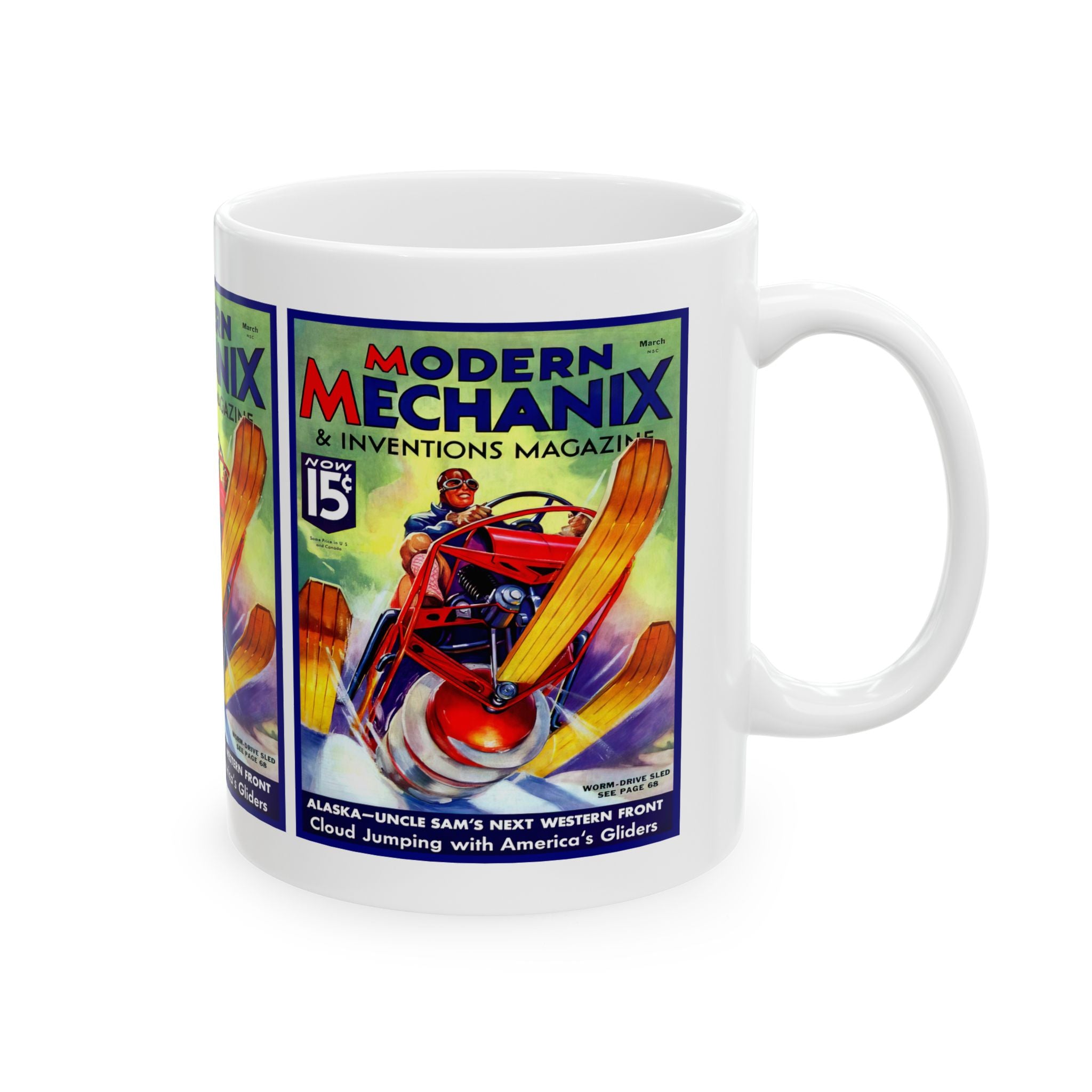 Vintage 1936 Modern Mechanix Magazine Cover Ceramic Mug, Retro Coffee Cup for Mechanics, Gearheads, and History Buffs, Gift for Hot Rod