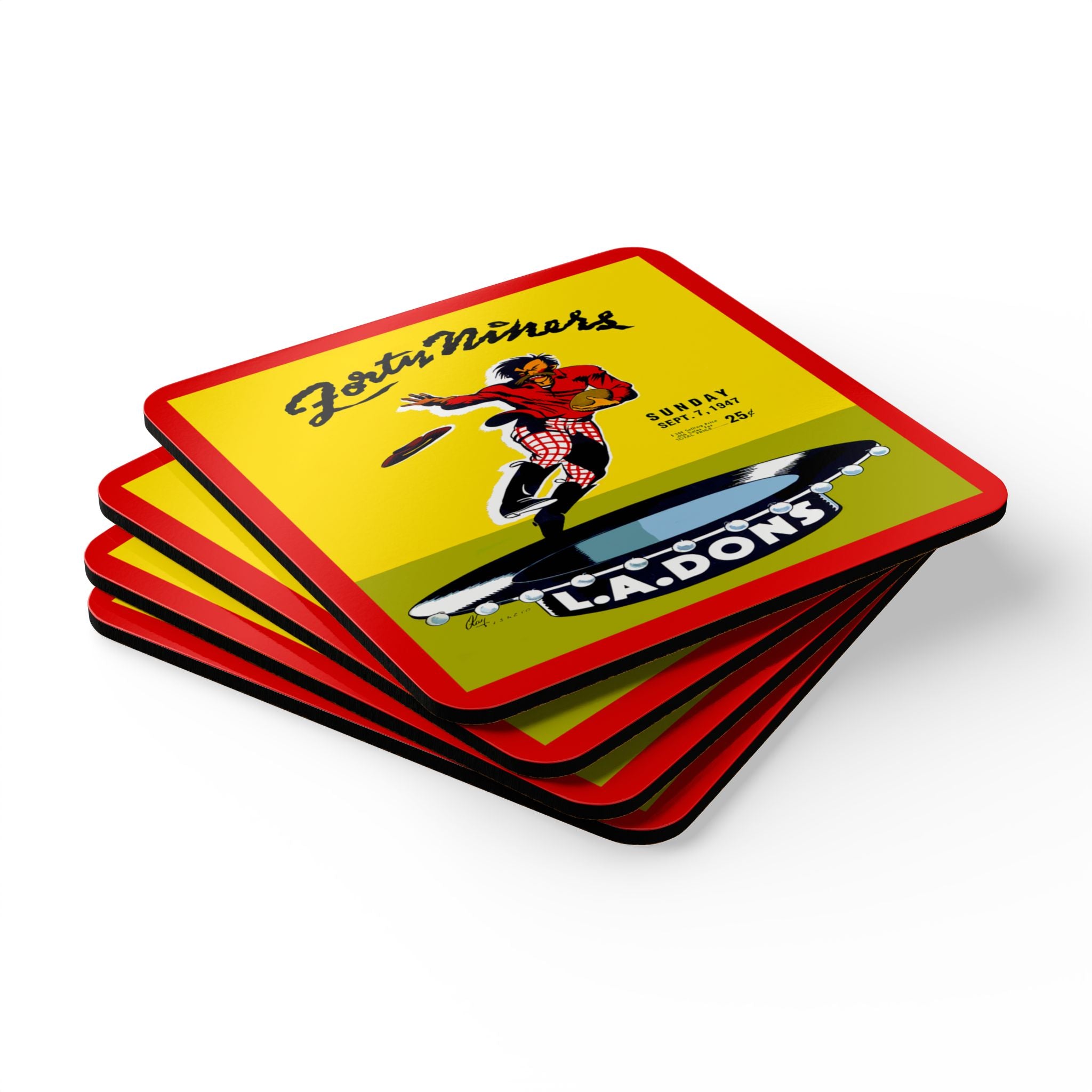 1947 Vintage Forty Niners - Los Angeles Dons Football Program Cover - Corkwood Coaster Set