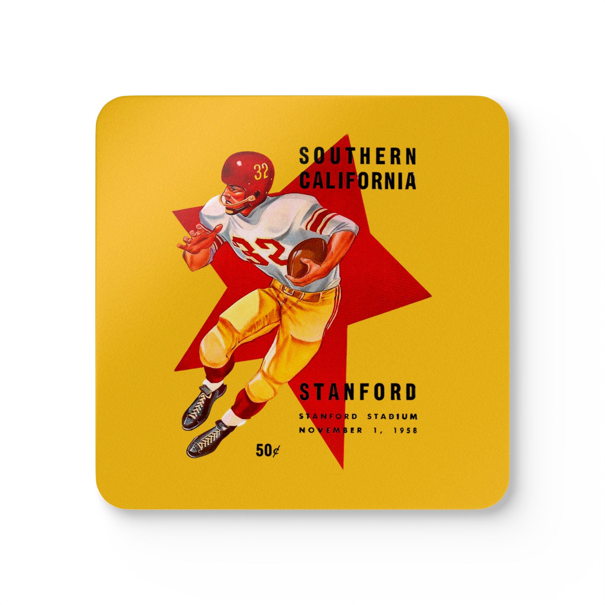 1958 Vintage USC Trojans - Stanford Football Program Cover  -  Corkwood Coaster Set