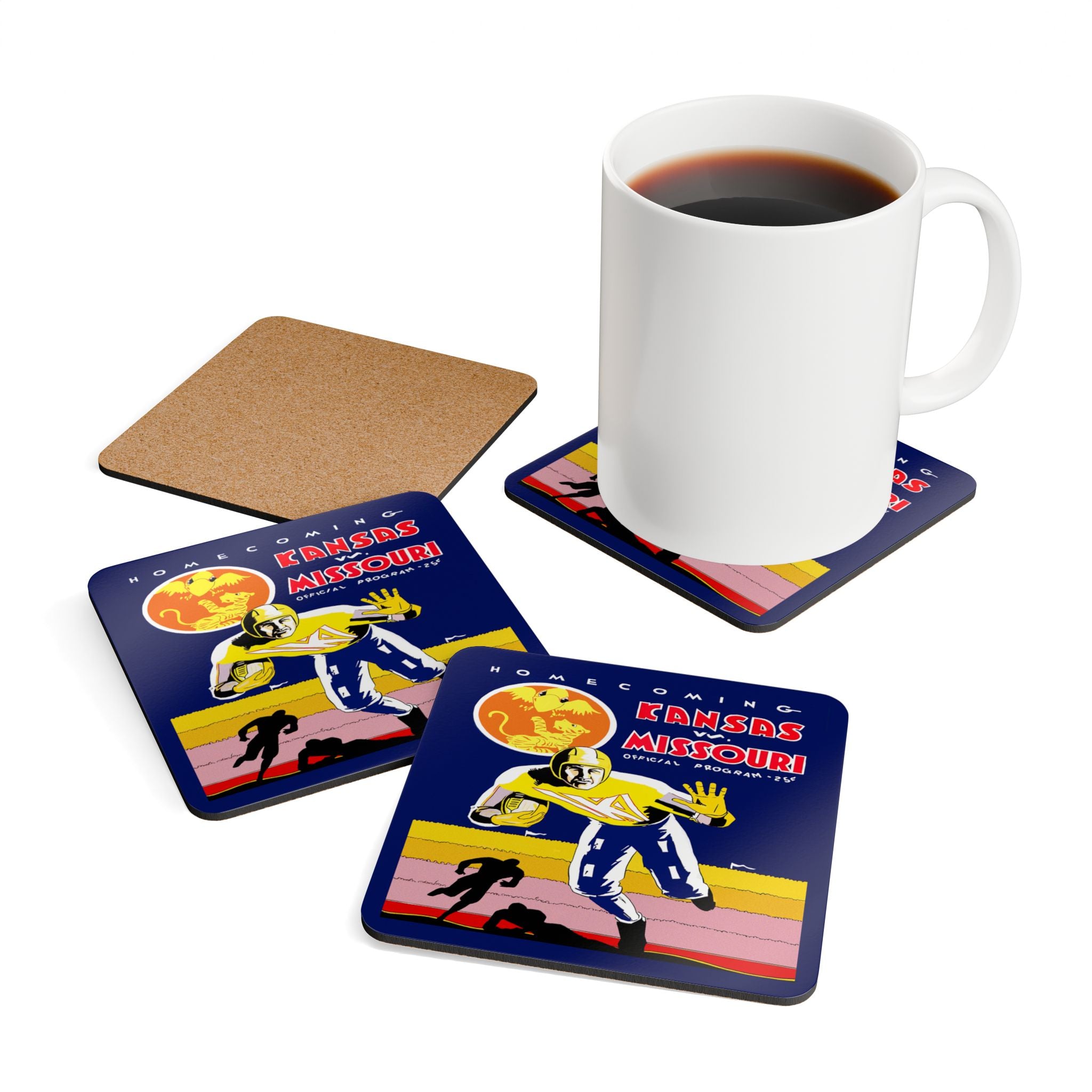 1931 Vintage Kansas - Missouri Football Program Cover - Corkwood Coaster Set