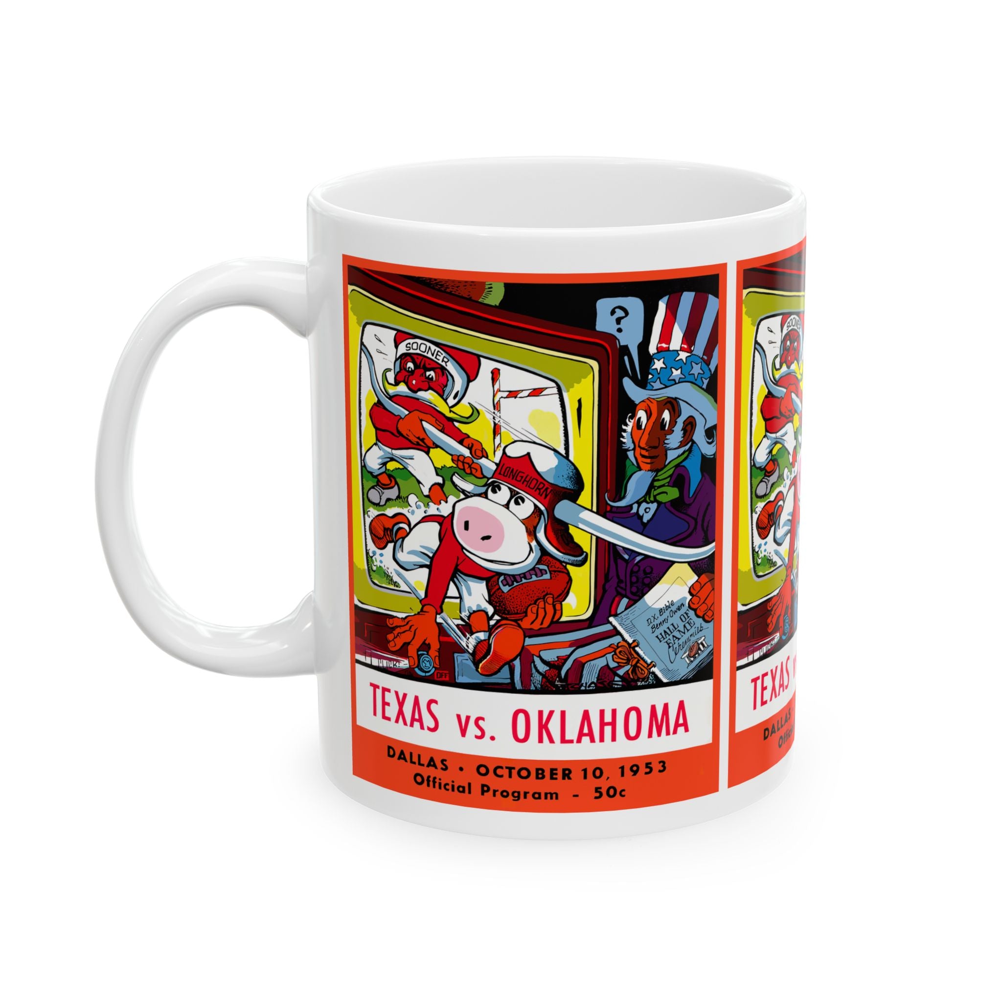 Ceramic Mug, 1953 Football Oklahoma Texas, Vintage Design Coffee Cup, Sports Fan Gift, Football Lover Mug, Team Rivalry Cup, College Game