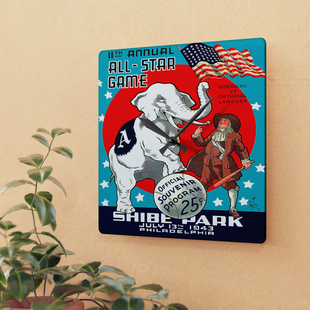 1943 Vintage All-Star Baseball Game Program Cover -Shibe Park, Philadelphia  - Acrylic Wall Clock