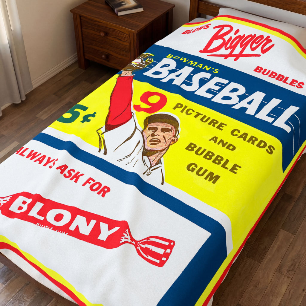 Velveteen Plush Blanket, Throw Blanket, Sports Memorabilia, Baseball Blanket, Cozy Home Decor, 1955 Bowman's Baseball Cards