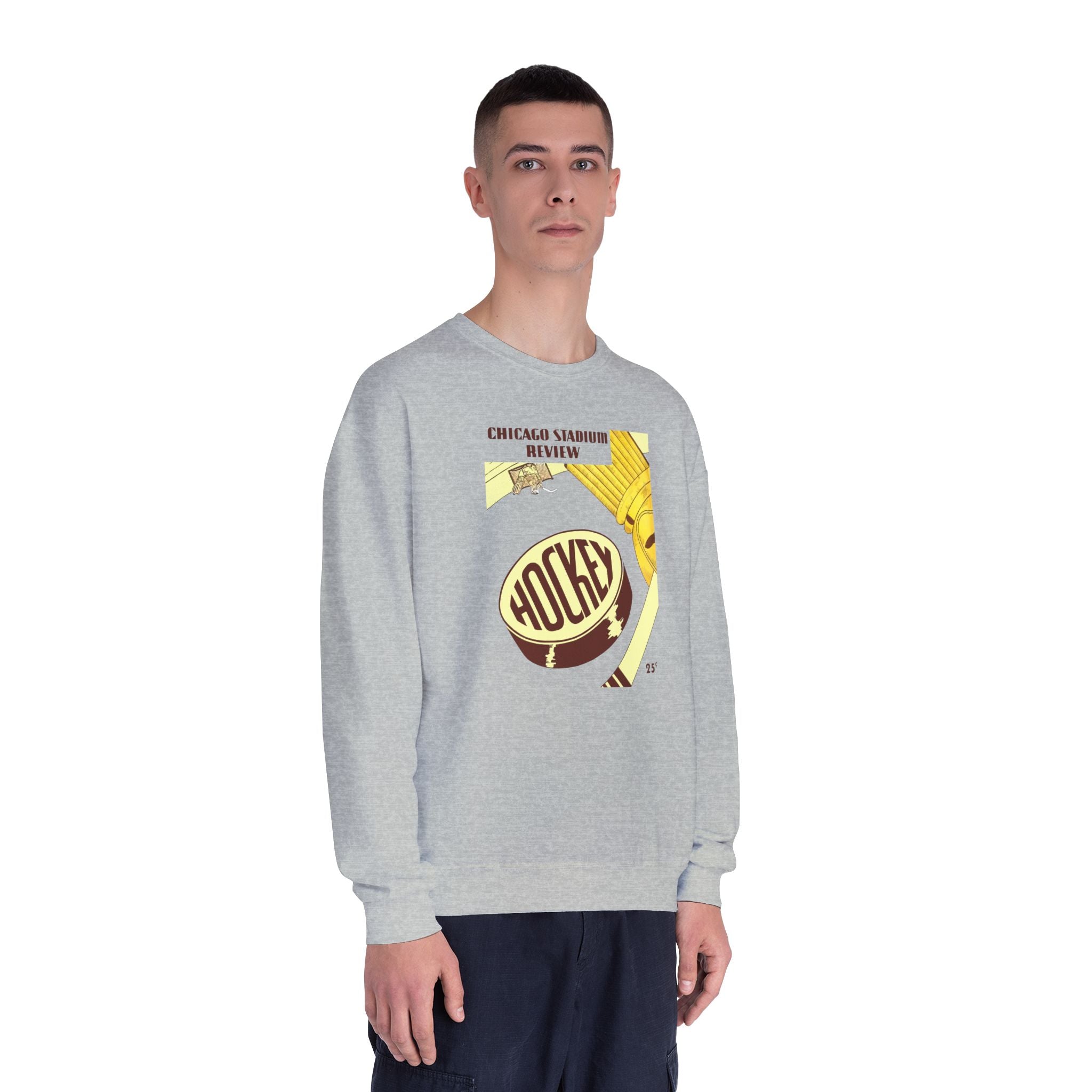 1947-1948 Vintage Chicago Black Hawks Hockey Program Cover  -  NuBlend® Crewneck Sweatshirt