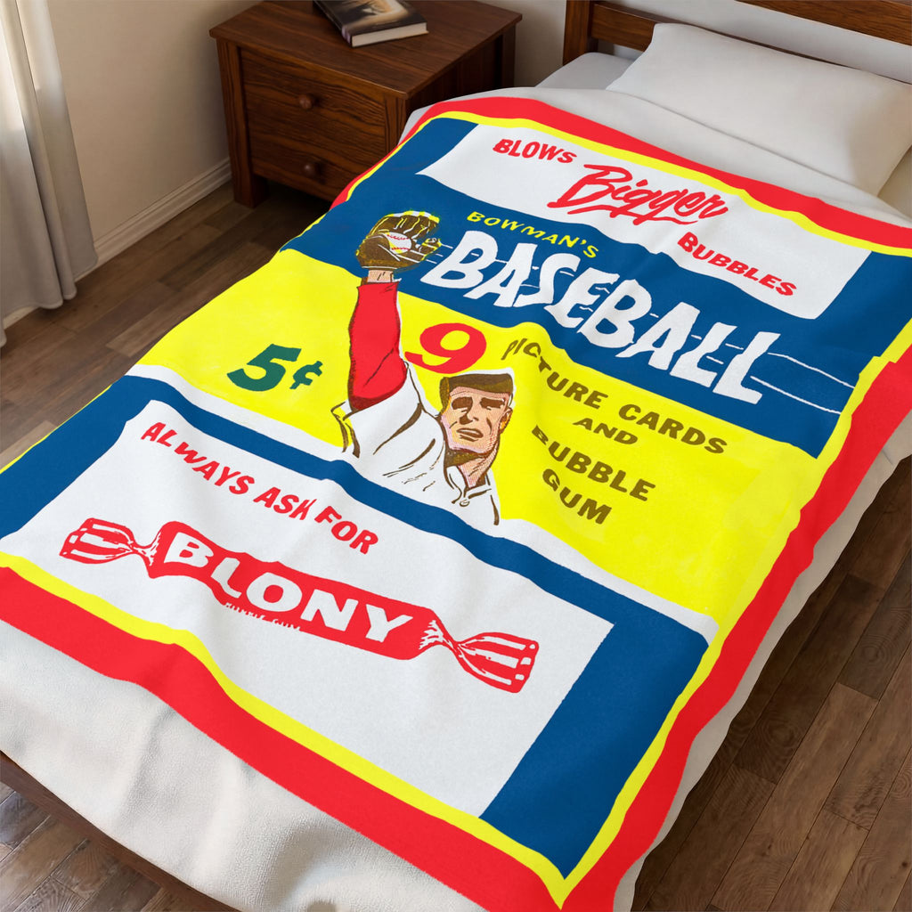 Velveteen Plush Blanket, Throw Blanket, Sports Memorabilia, Baseball Blanket, Cozy Home Decor, 1955 Bowman's Baseball Cards
