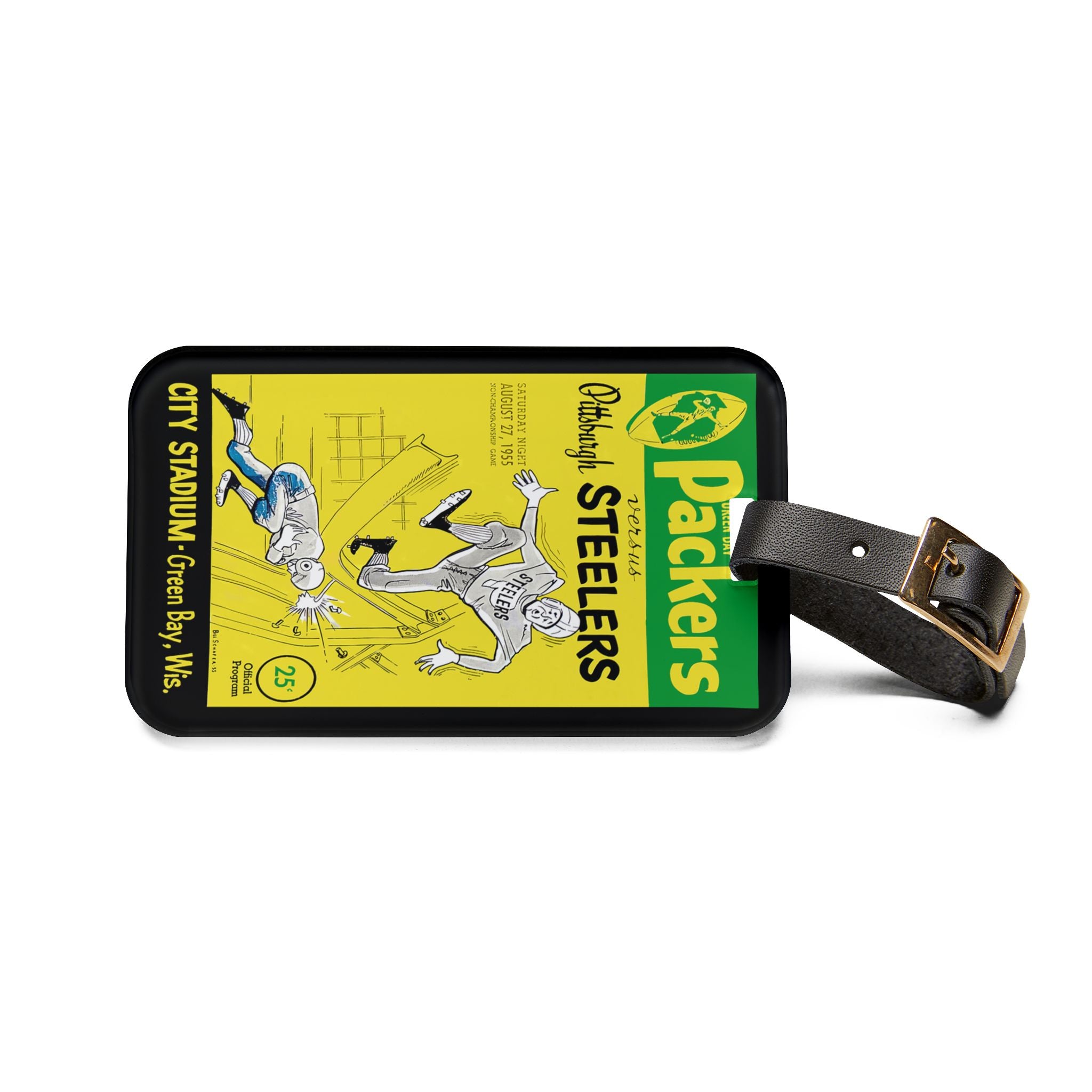1955 Football Green Bay-Pittsburgh Luggage Tag | Vintage Sports Travel Accessory