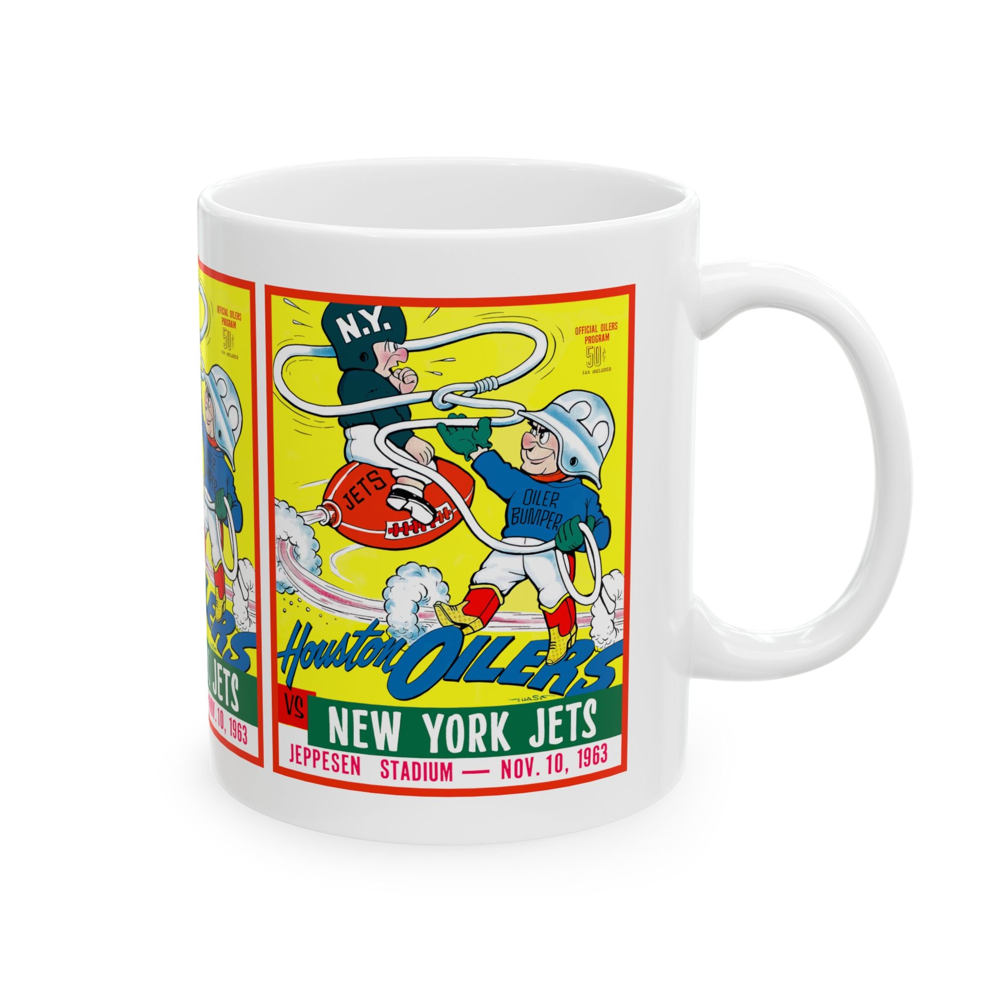 Vintage 1963 New York Jets Football Houston Oilers Ceramic Mug, Sports Fan Gift, Football Memorabilia, Gift for Him, Coffee Cup