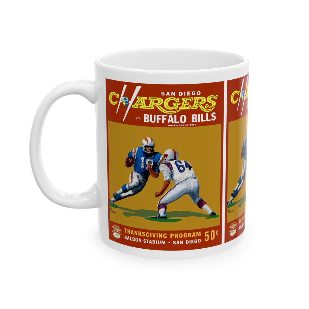 Football Ceramic Mug, 1964 San Diego Chargers Buffalo Bills Sports Fan 11oz White Coffee Cup, Gift for Football Enthusiast, Sports Lover,