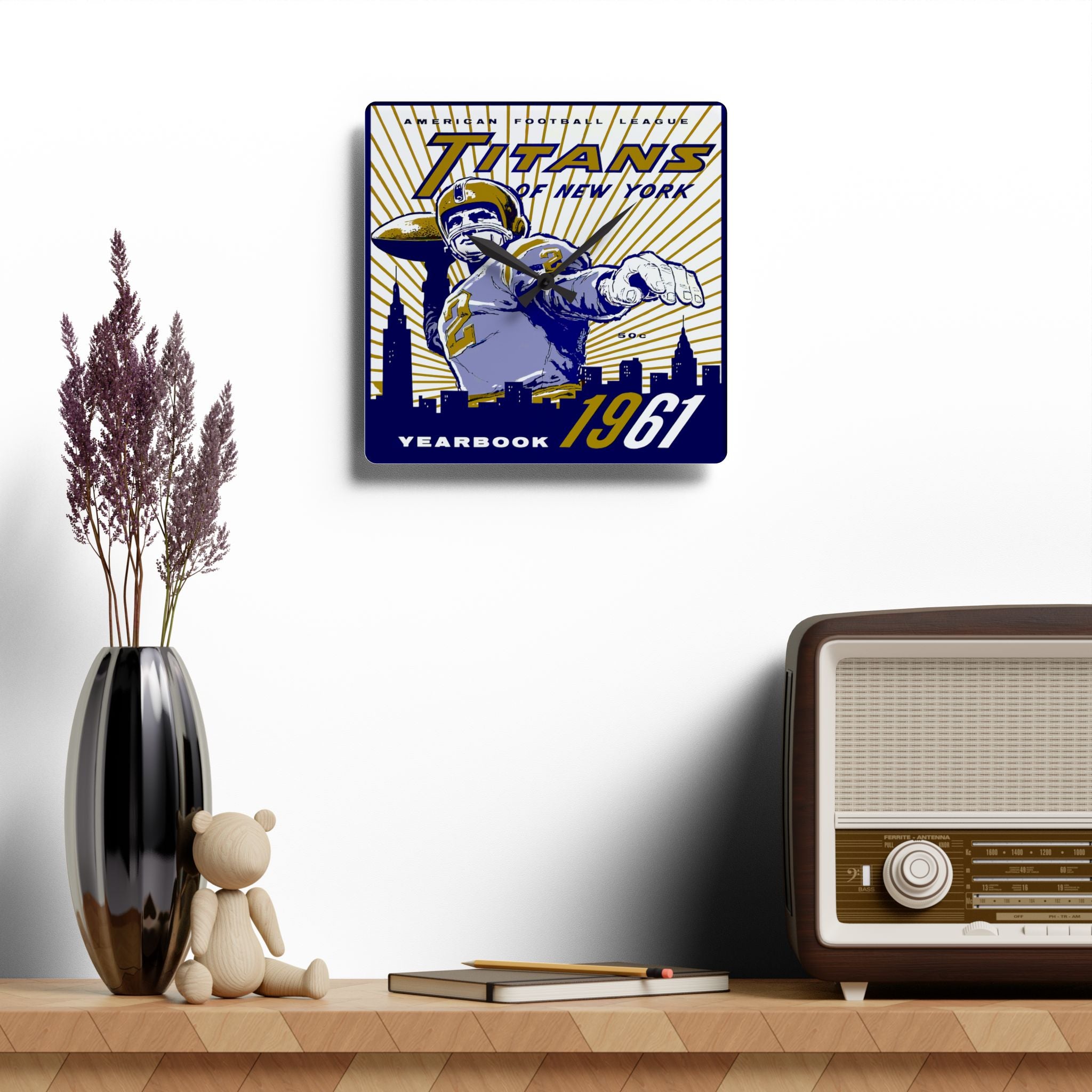 1961 Vintage New York Titans Football Yearbook - Acrylic Wall Clock