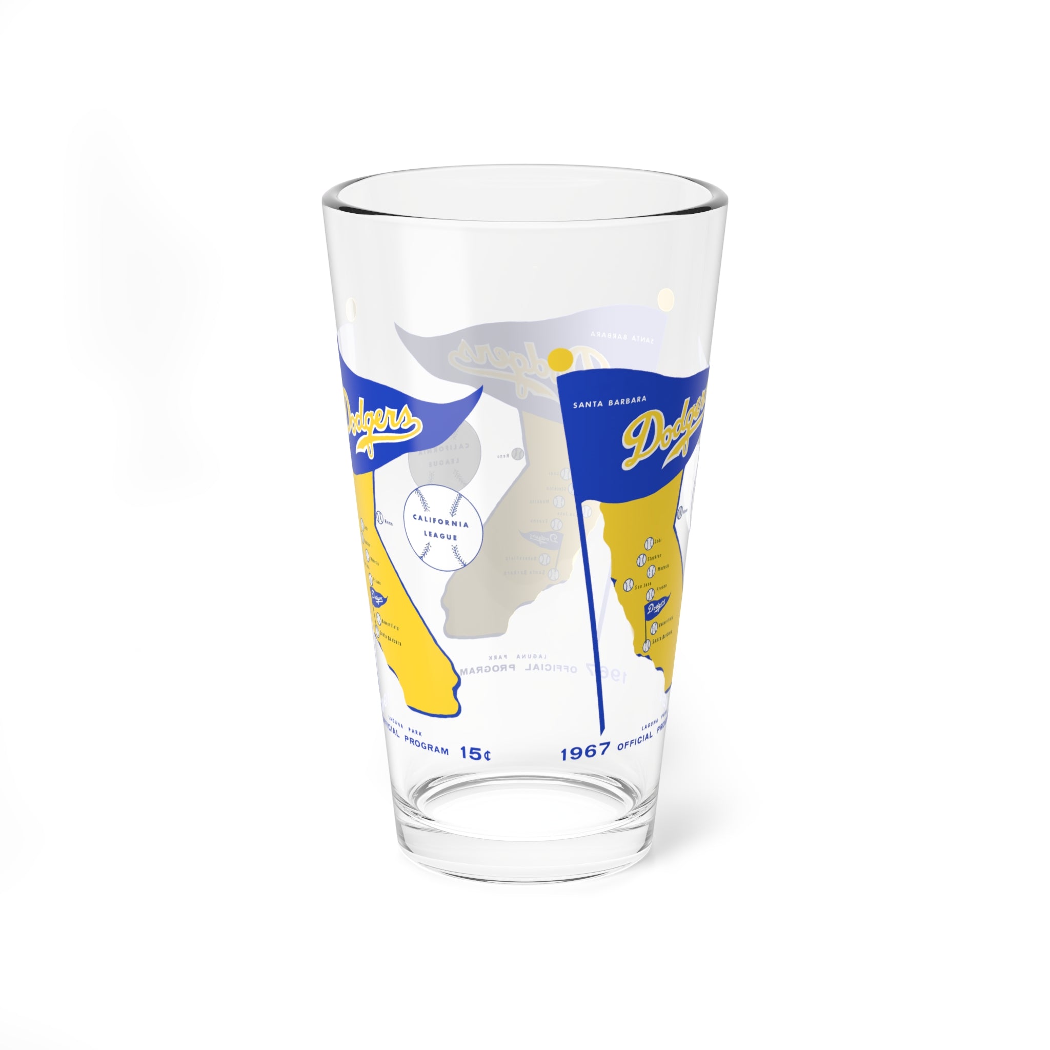 1967 Vintage Santa Barbara Dodgers Baseball - California League -  Pint Glass, 16oz