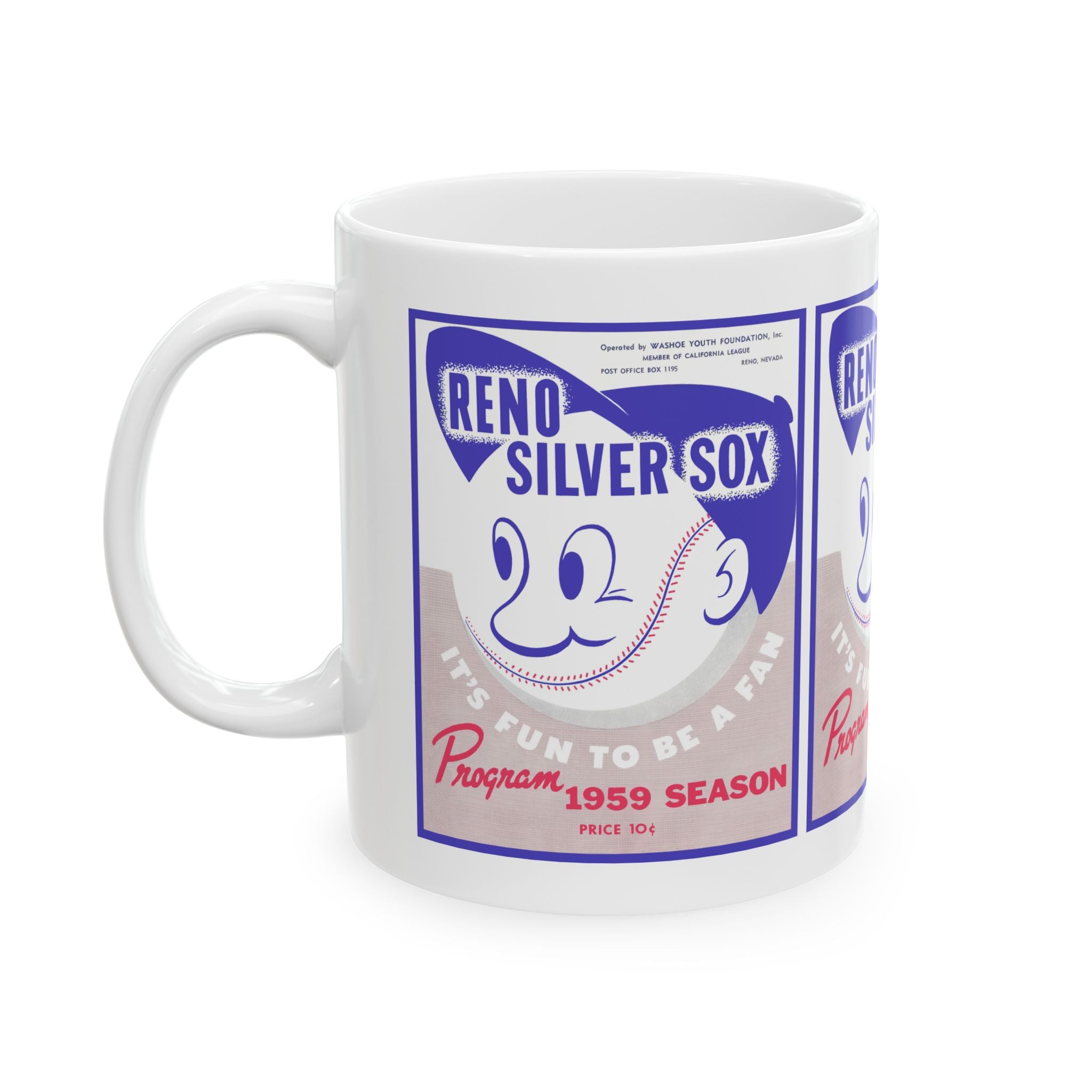 Retro Baseball Mug, Vintage Sports Cup, Sports Fan Gift, Baseball Lover Mug, Baseball Team Memorabilia, 1959 Reno Silver Sox Cup