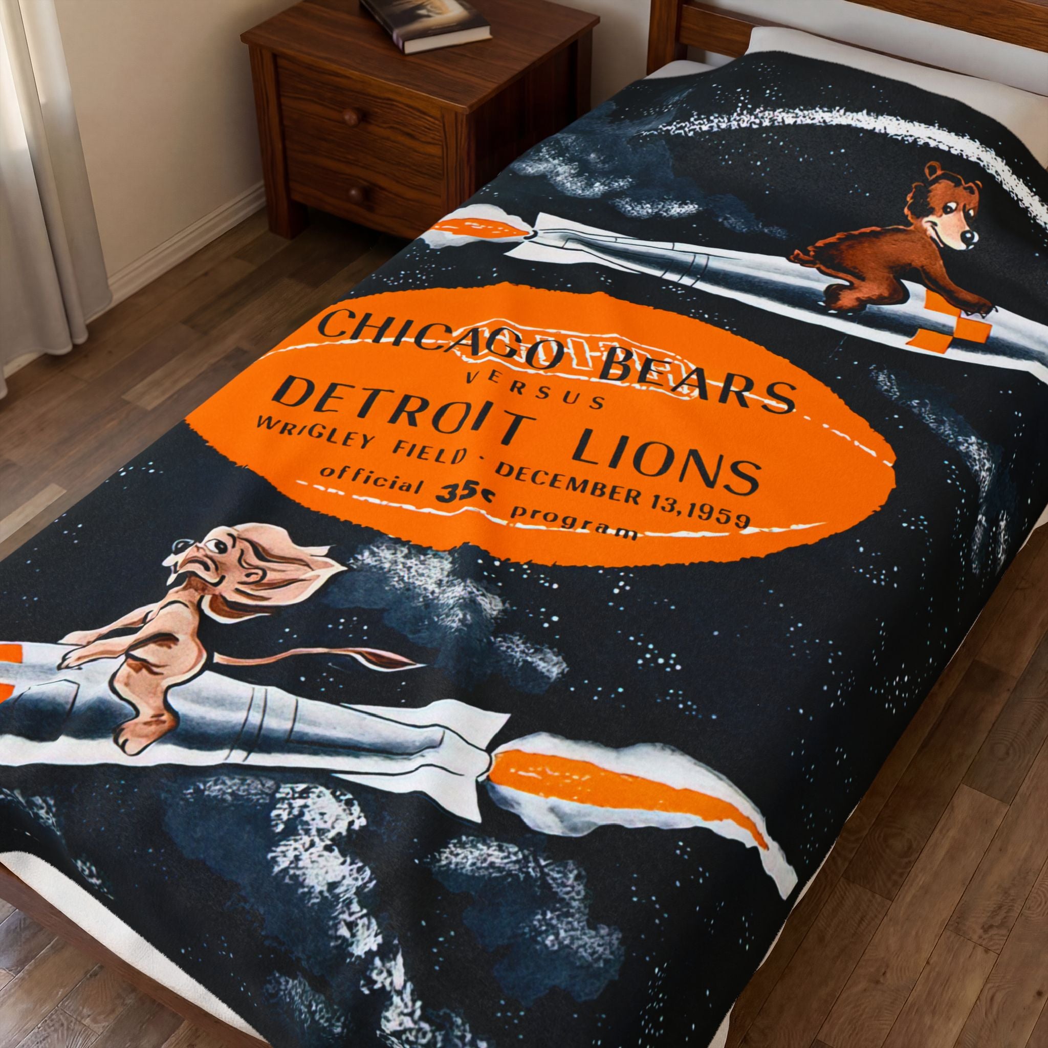 Velveteen Plush Blanket, 1959 Football Chicago Bears Detroit Lions, Custom Football Team Blanket, Sports Fan, Warm Bedding, Game Day Gift