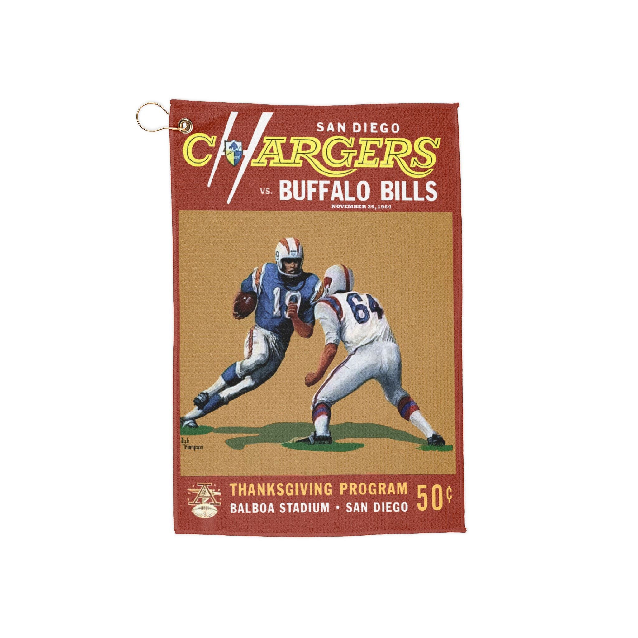 Vintage 1964 Football San Diego Chargers-Buffalo Bills Golf Towel, Sports Towel, Golf Accessory, Golf Gift, Golf Decor, Golf Accessories