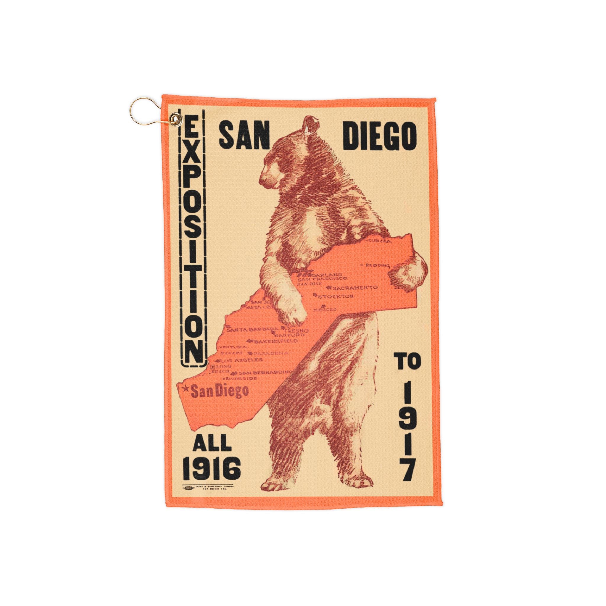 Vintage 1917 Travel California Exposition San Diego Golf Towel - Retro Design, Historian Gift, Travel Enthusiast, Golfing Accessory,