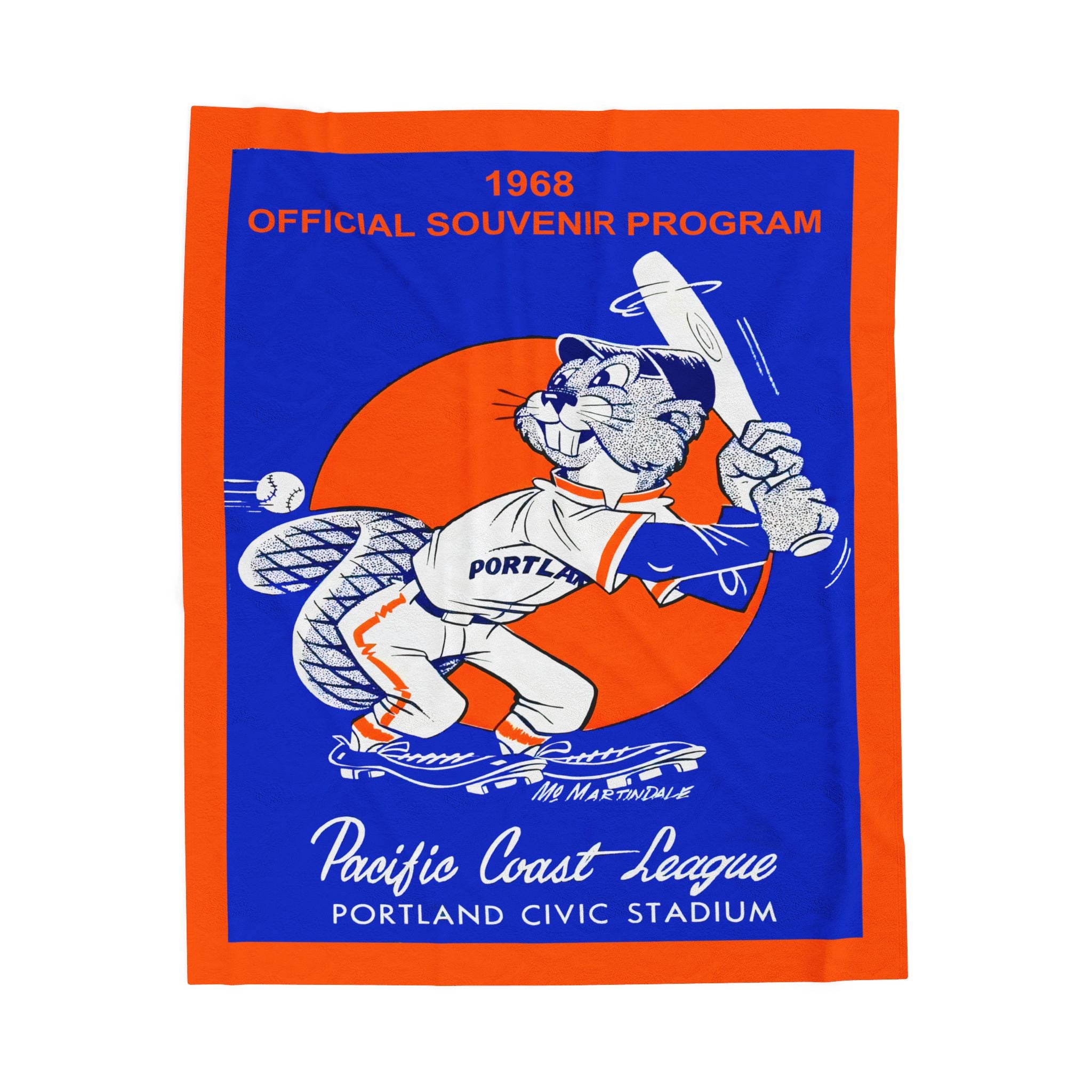 Velveteen Plush Blanket, Vintage 1968 Baseball Portland Beavers Pacific Coast League Throw, Cozy Stadium Sports Bedding, Retro Sports Fan