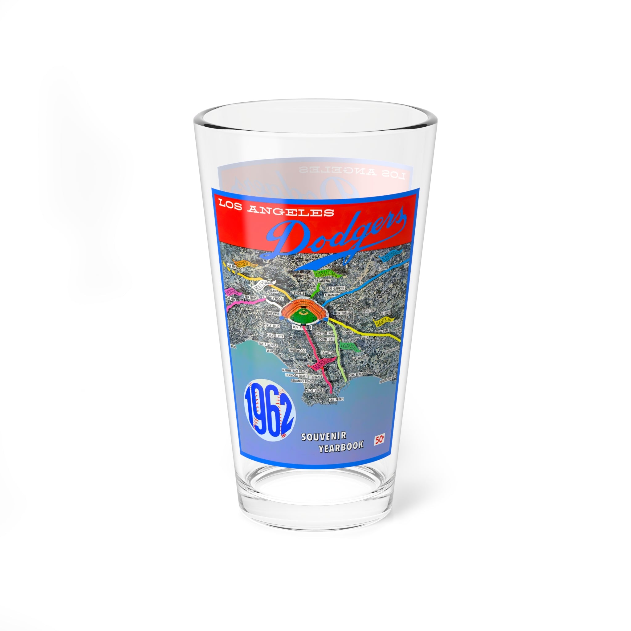 Mixing Glass, 16oz - 1962 Baseball Dodgers Yearbook, Perfect for Baseball Fans, Sports Enthusiasts, Unique Gift for Father's Day, Vintage