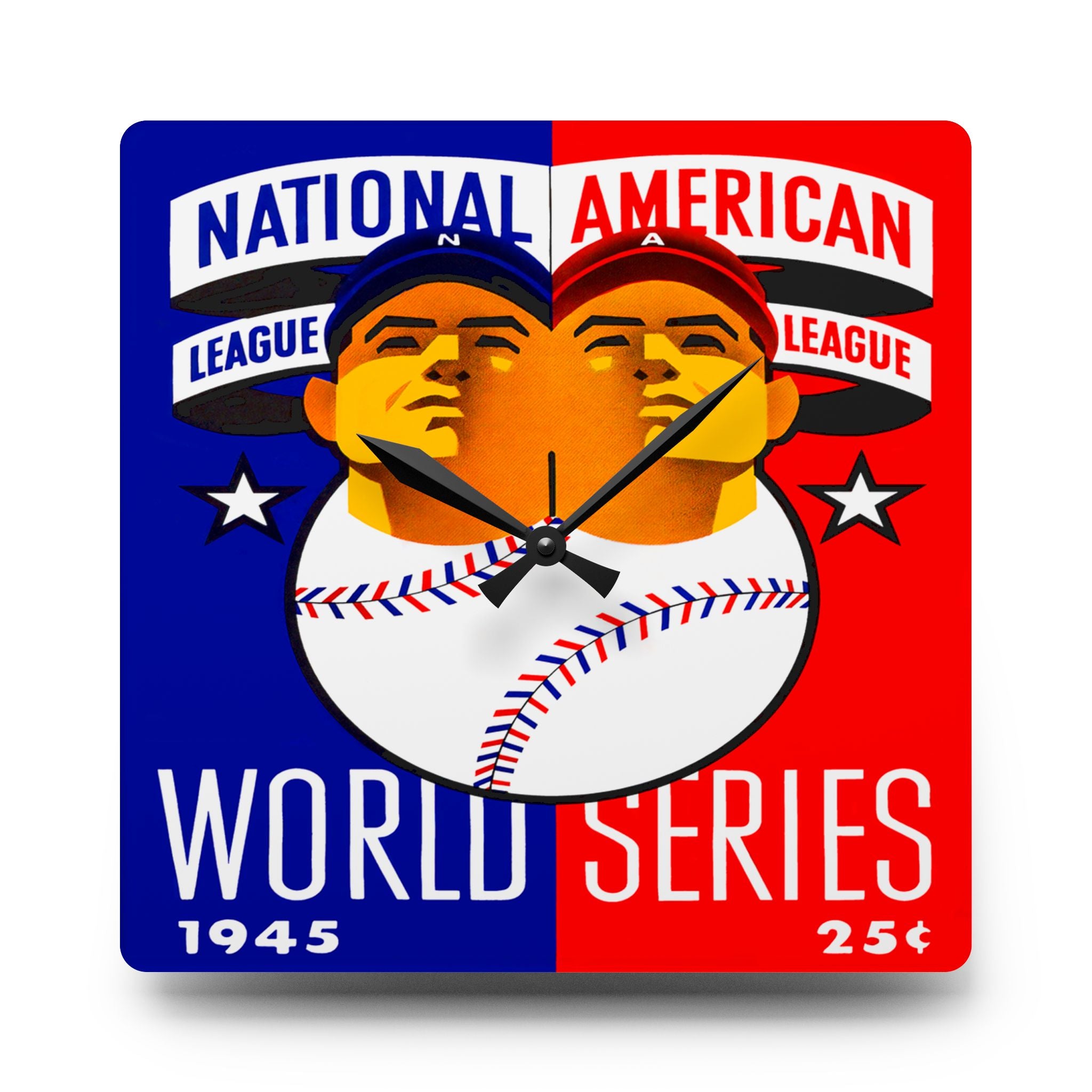 Baseball World Series Wall Clock, 1945 National League American League Clock, Unique Sports Fan Decor, Acrylic Clock, Sports Memorabilia