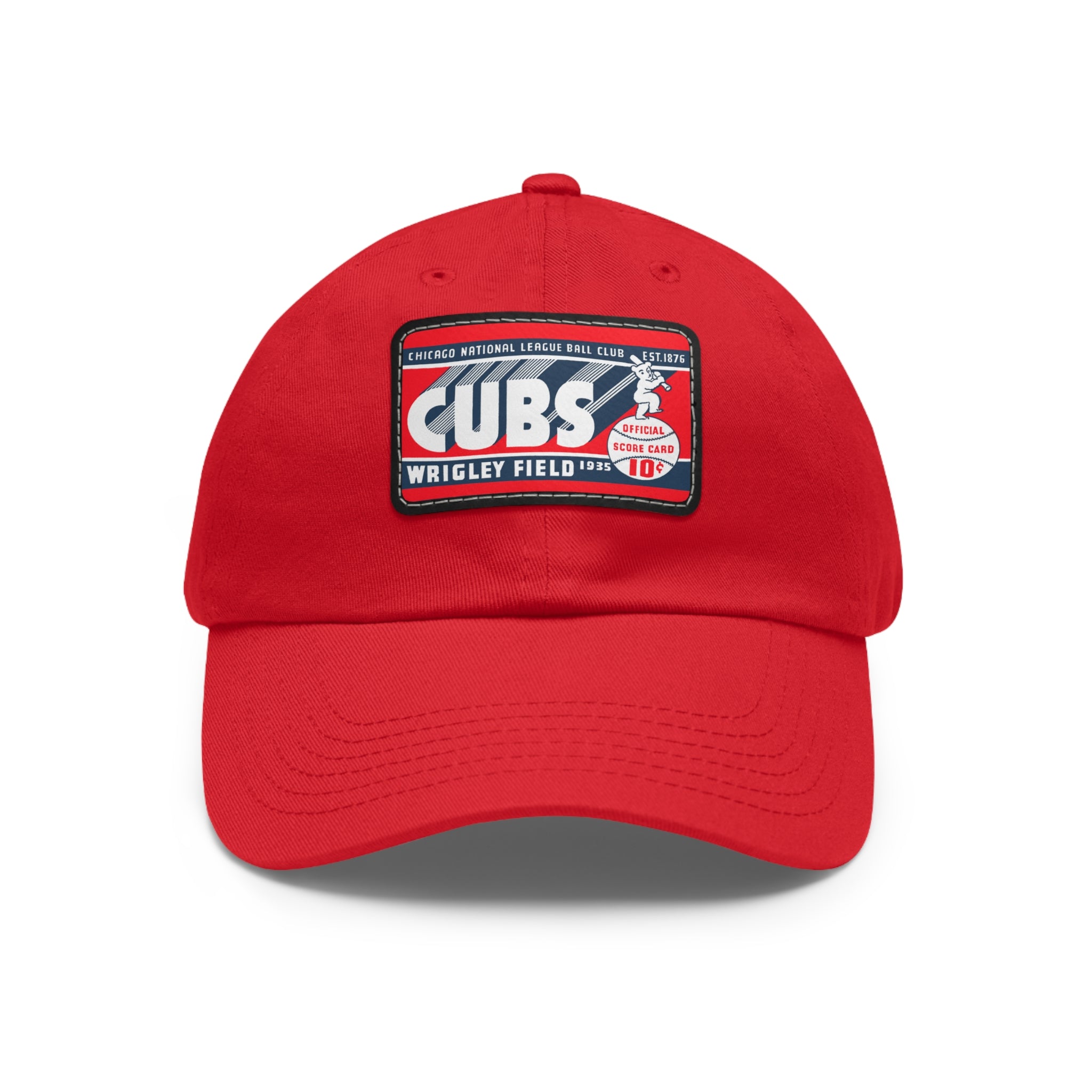 1935 Vintage Chicago Cubs Wrigley Field Scorecard Cover - Dad Hat with Leather Patch (Rectangle)