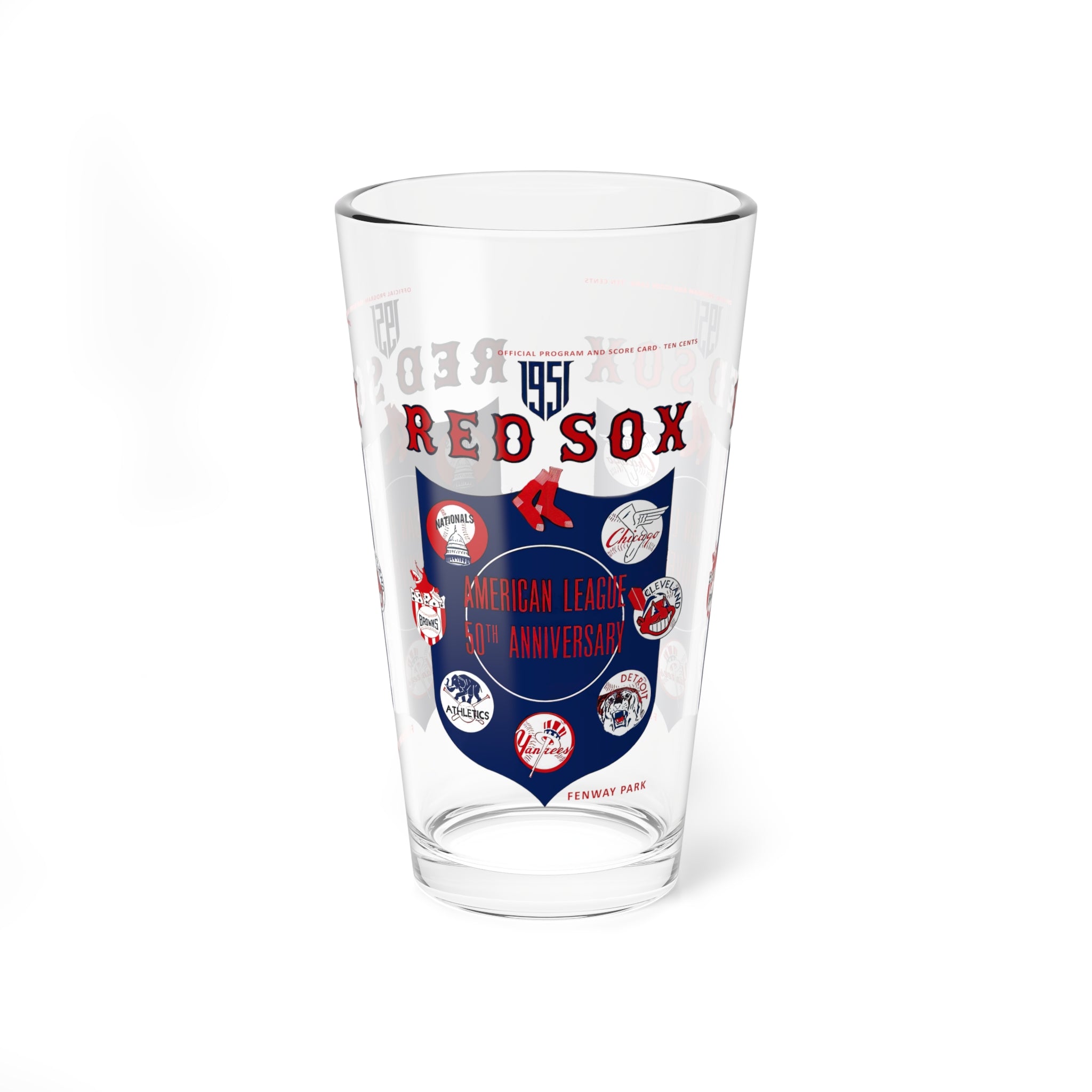 1951 Vintage Red Sox Baseball Program Cover- American League -  Pint Glass, 16oz