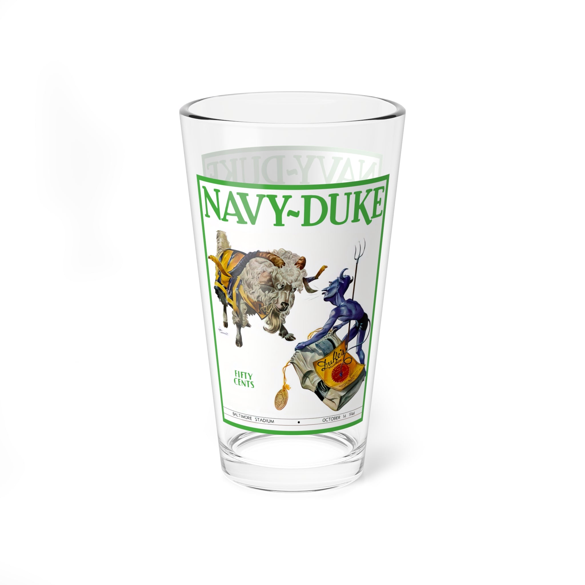 Glass Mixing Glass, 16oz - 1944 Football Duke-Navy, Vintage Sports Fan Drinkware, Retro Baseball Barware, Game Day Tumbler, Team Spirit Gift