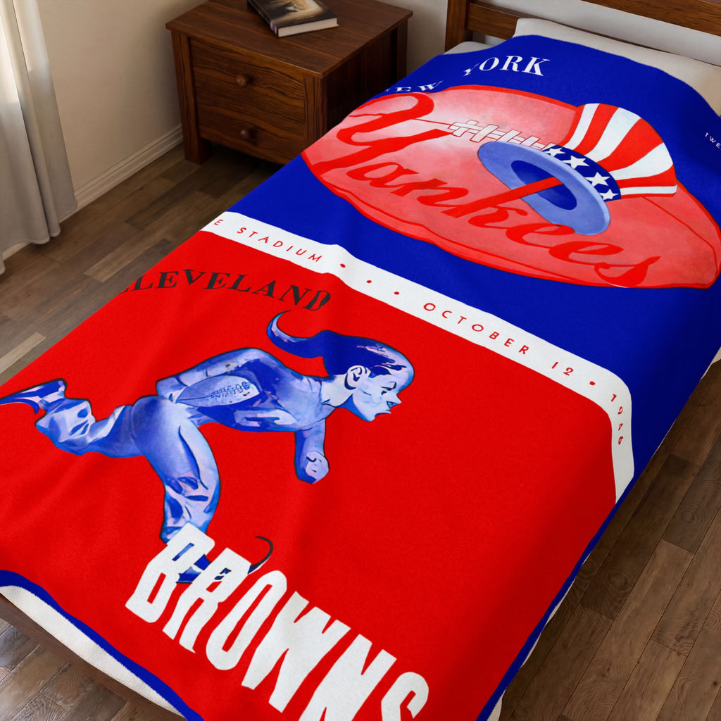 1946 Football Velveteen Plush Blanket — New York Yankees - Cleveland Browns