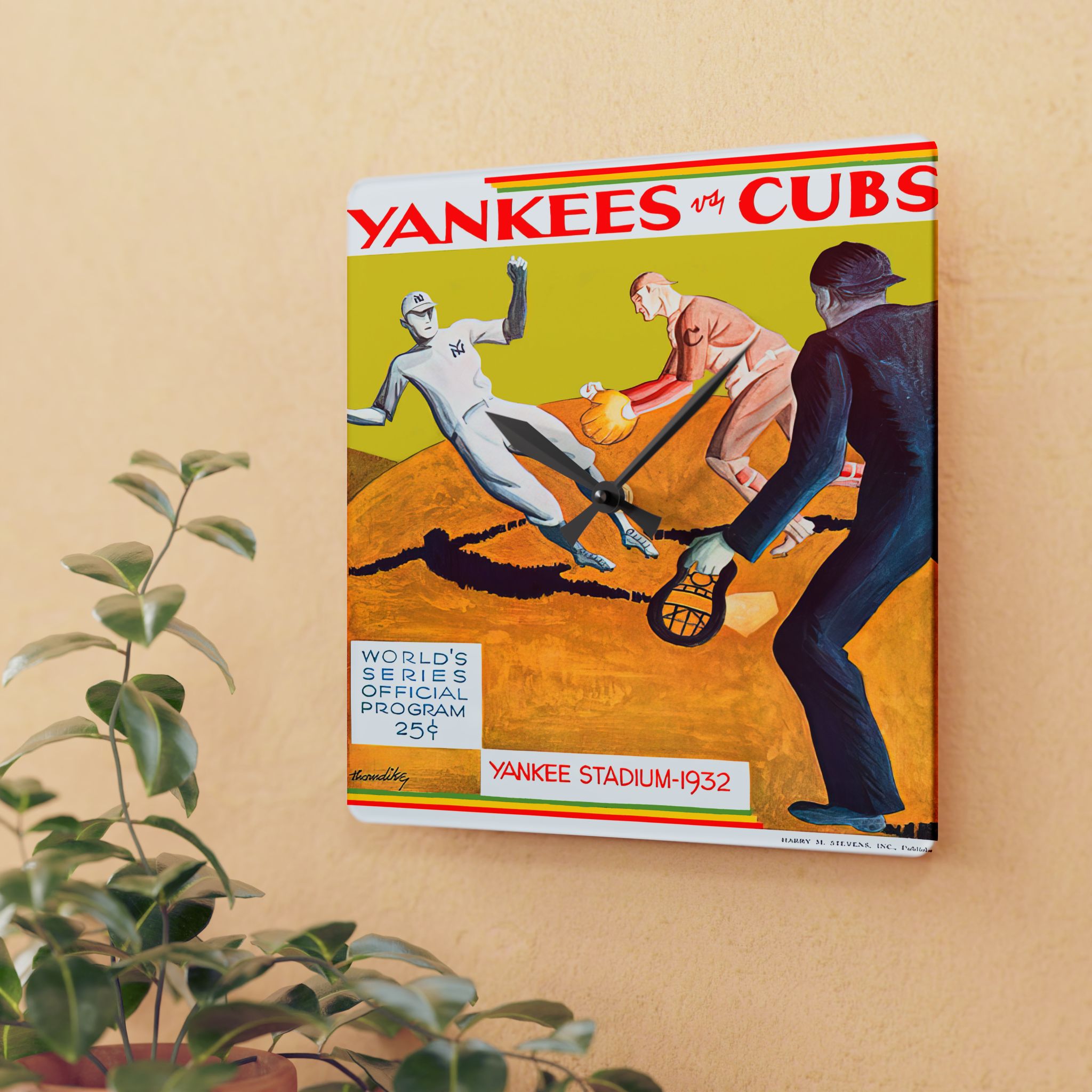 Vintage Baseball World Series Acrylic Wall Clock, 1932 Yankees Cubs Memorabilia, Sports Fan Gift, Home Decor, Man Cave Clock
