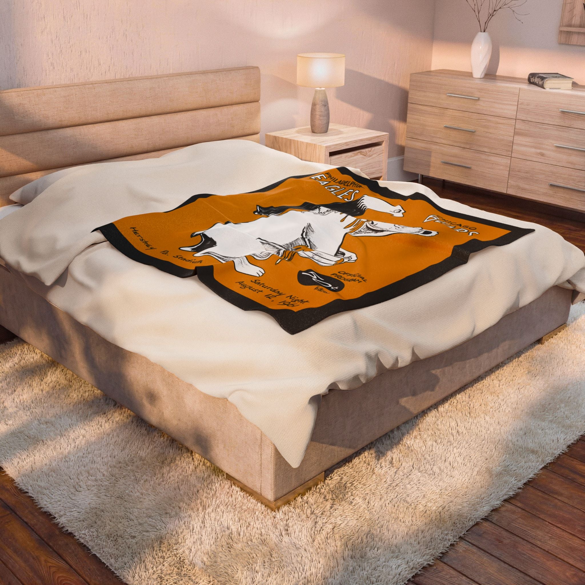 Velveteen Throw Blanket, Vintage 1961 Football Philadelphia Eagles Chicago Bears Design, Home Decor, Sofa Throw, Bedding, Football Fans Gift